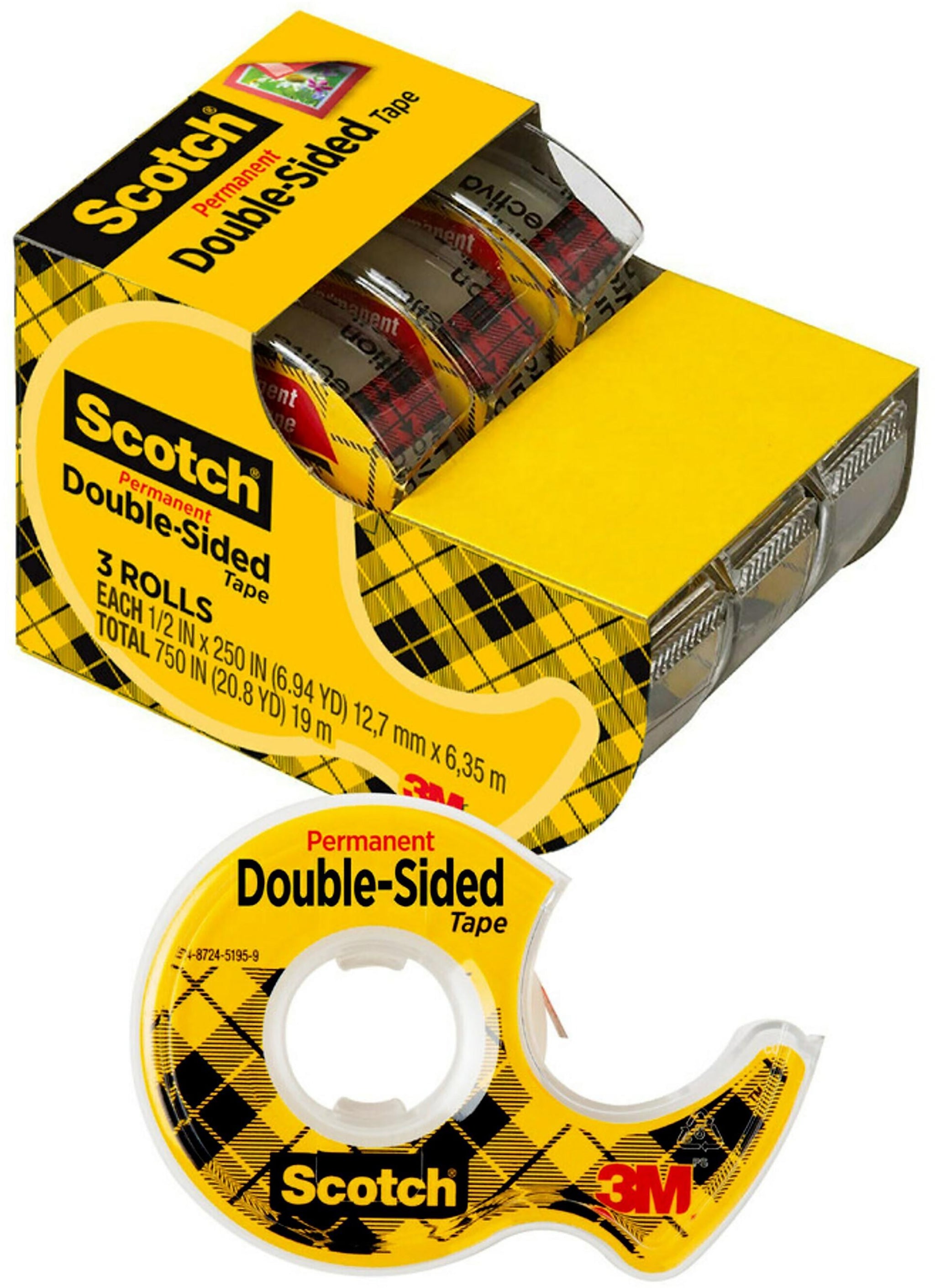 Scotch Permanent Double Sided Tape with Dispenser, 1/2