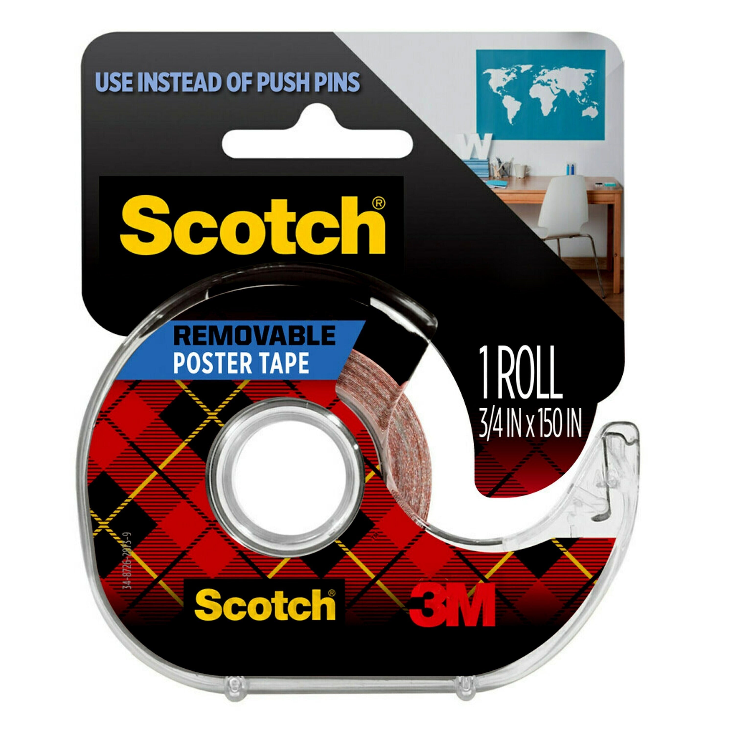 Scotch Removable Poster Mounting Tape with Dispenser, 3/4