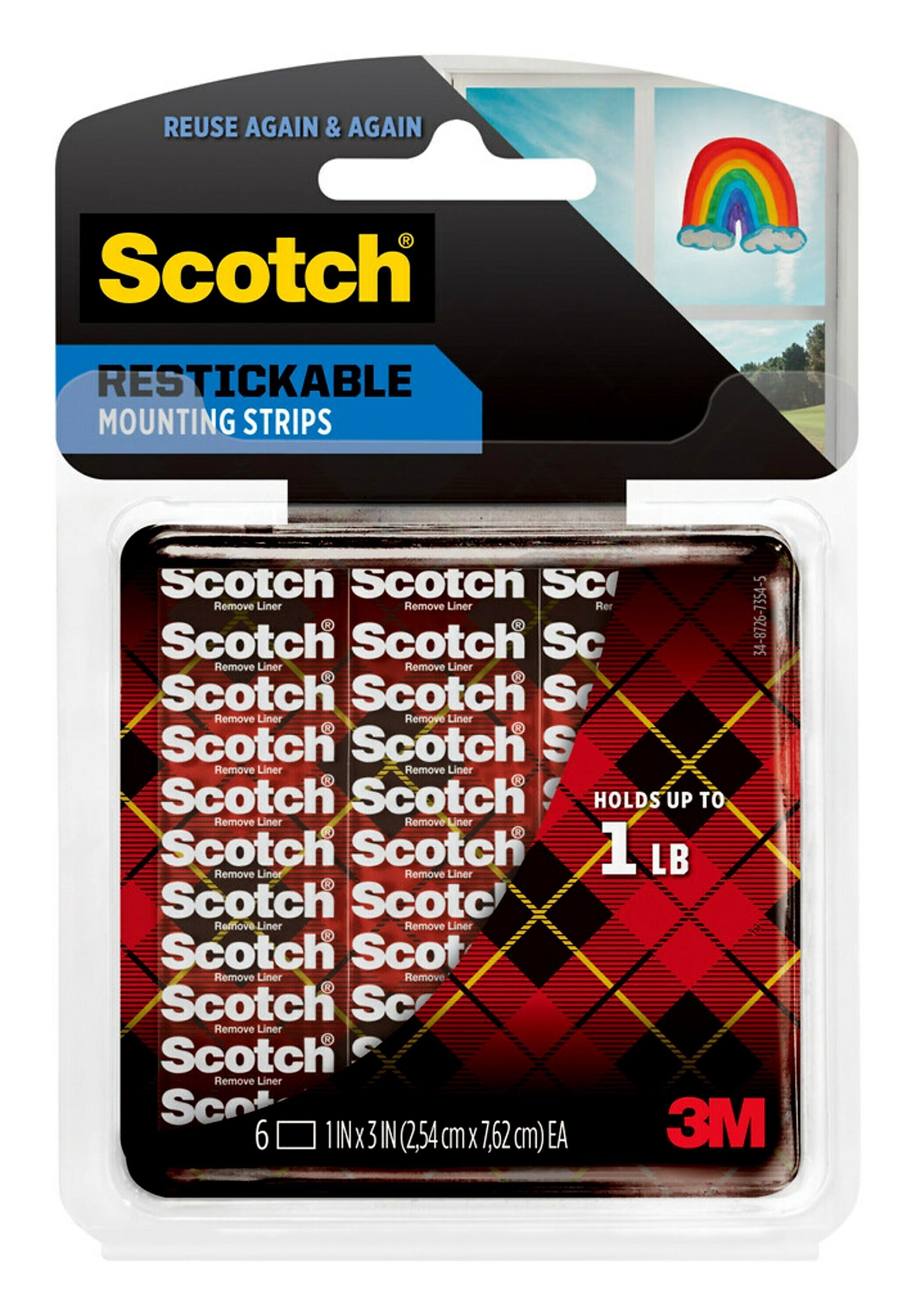 Scotch Restickable Strips, 0.75 lb., Clear, 6/Pack