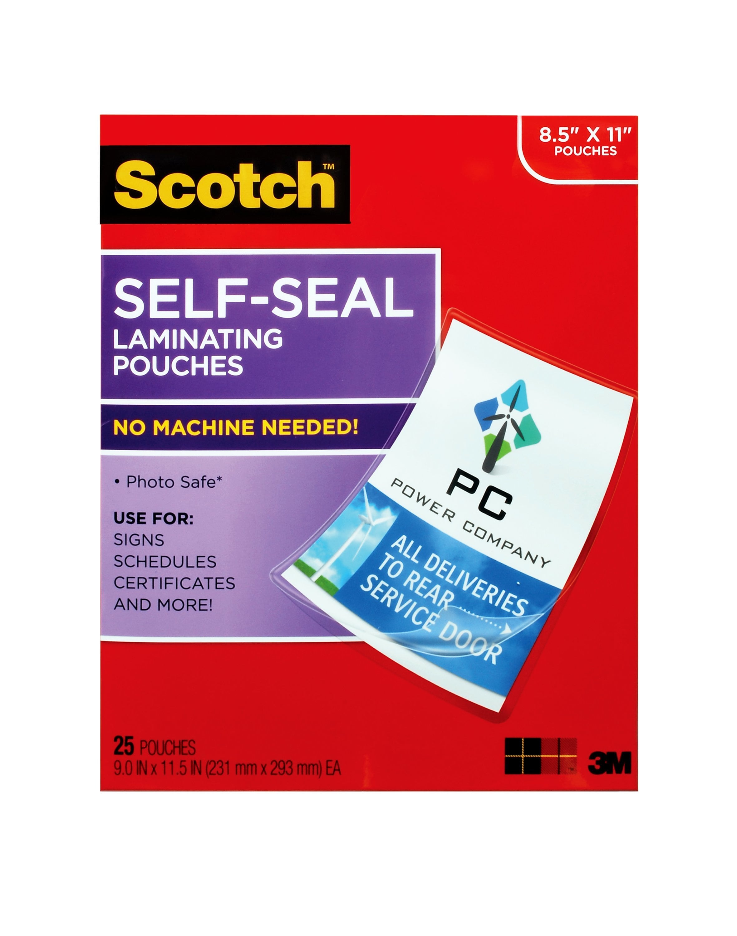 Scotch Self Sealing Laminating Pouches, Letter Size, 5 Mil, 25/Pack