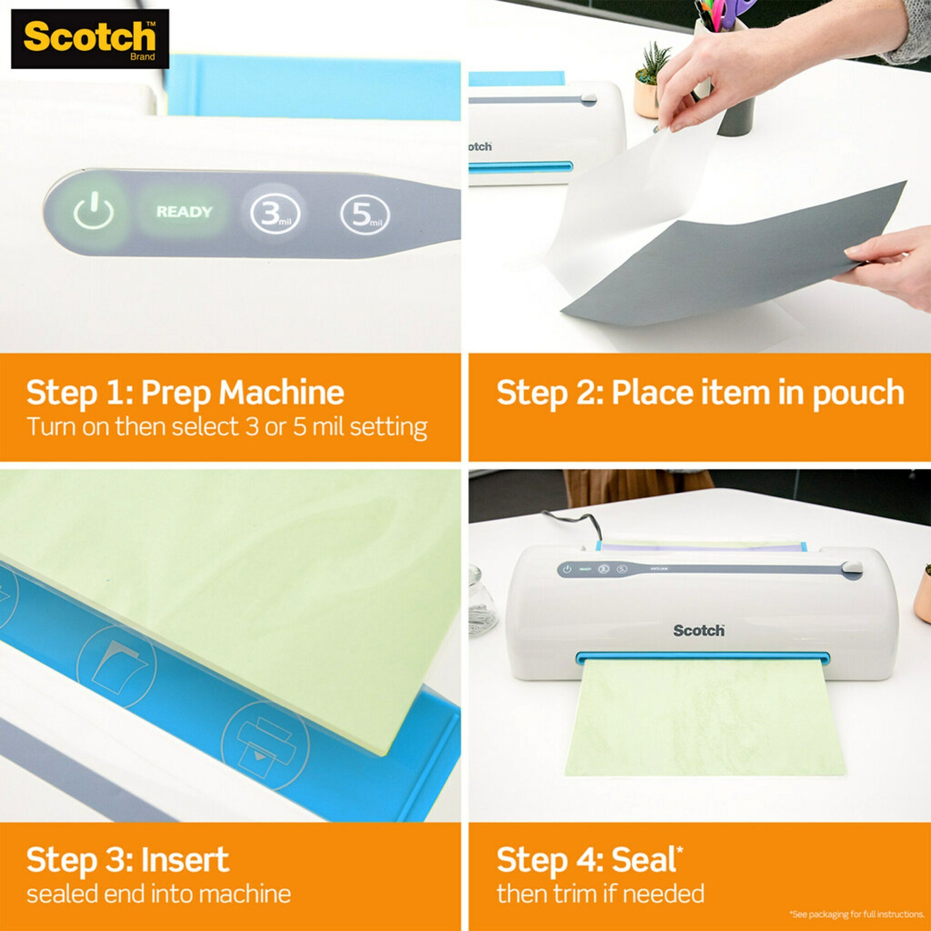 Scotch Self Sealing Laminating Pouches, Letter Size, 5 Mil, 25/Pack