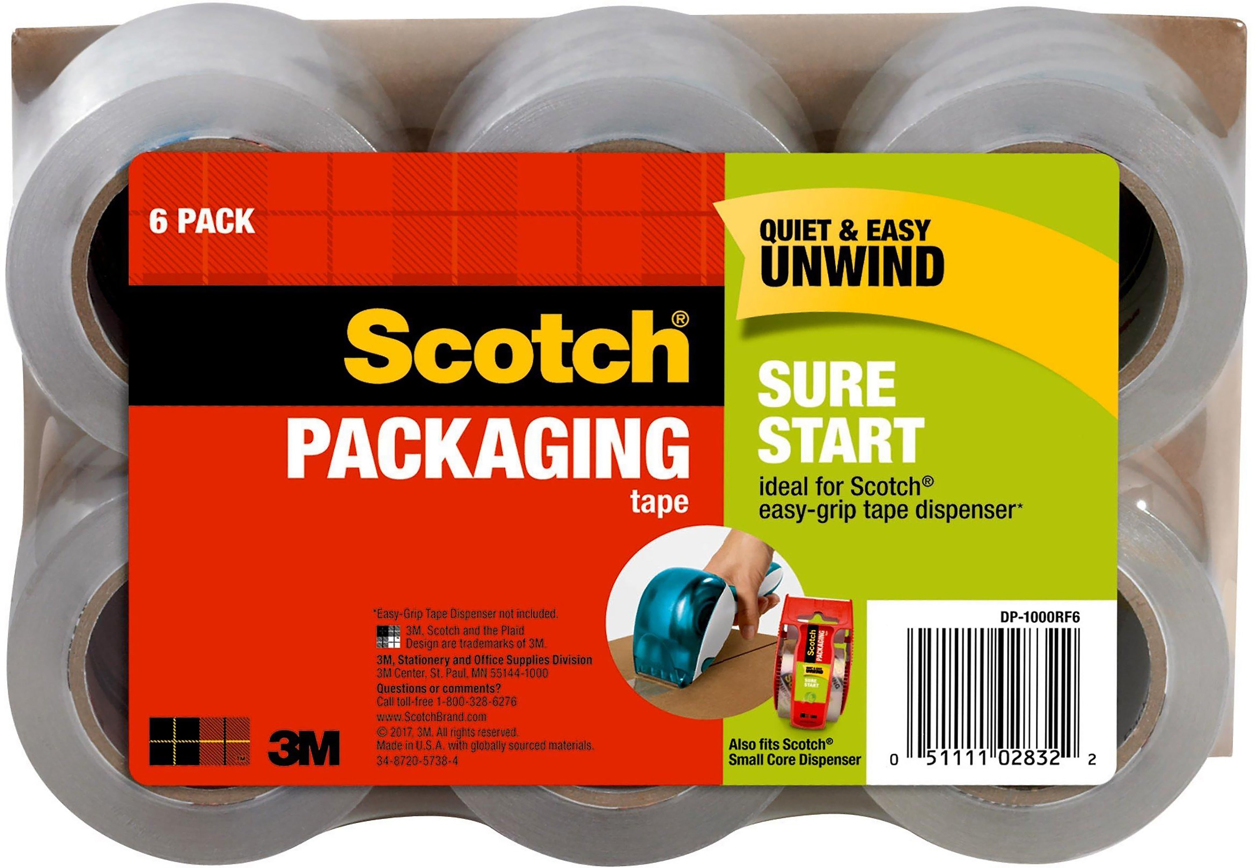 Scotch Sure Start Packing Tape, 1.88