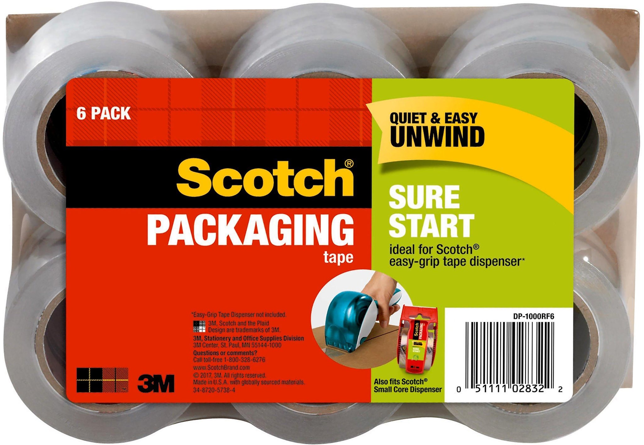 Scotch Sure Start Packing Tape, 1.88