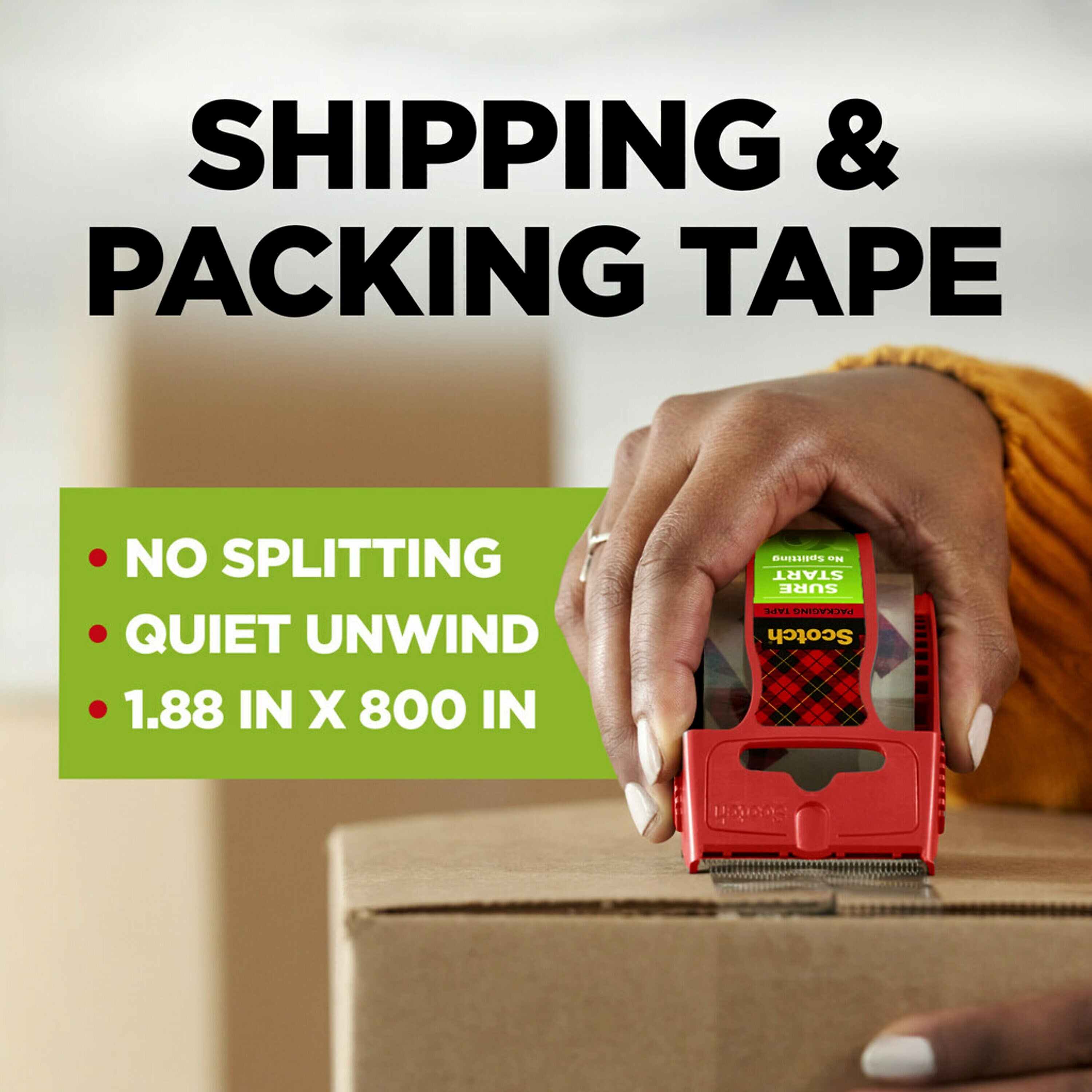 Scotch Sure-Start Packing Tape with Dispenser, 1.88