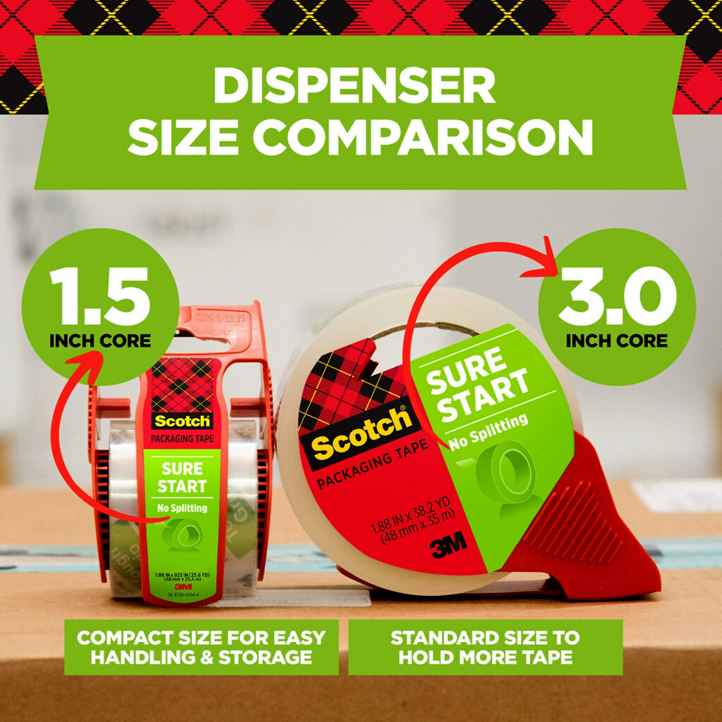 Scotch Sure-Start Packing Tape with Dispenser, 1.88