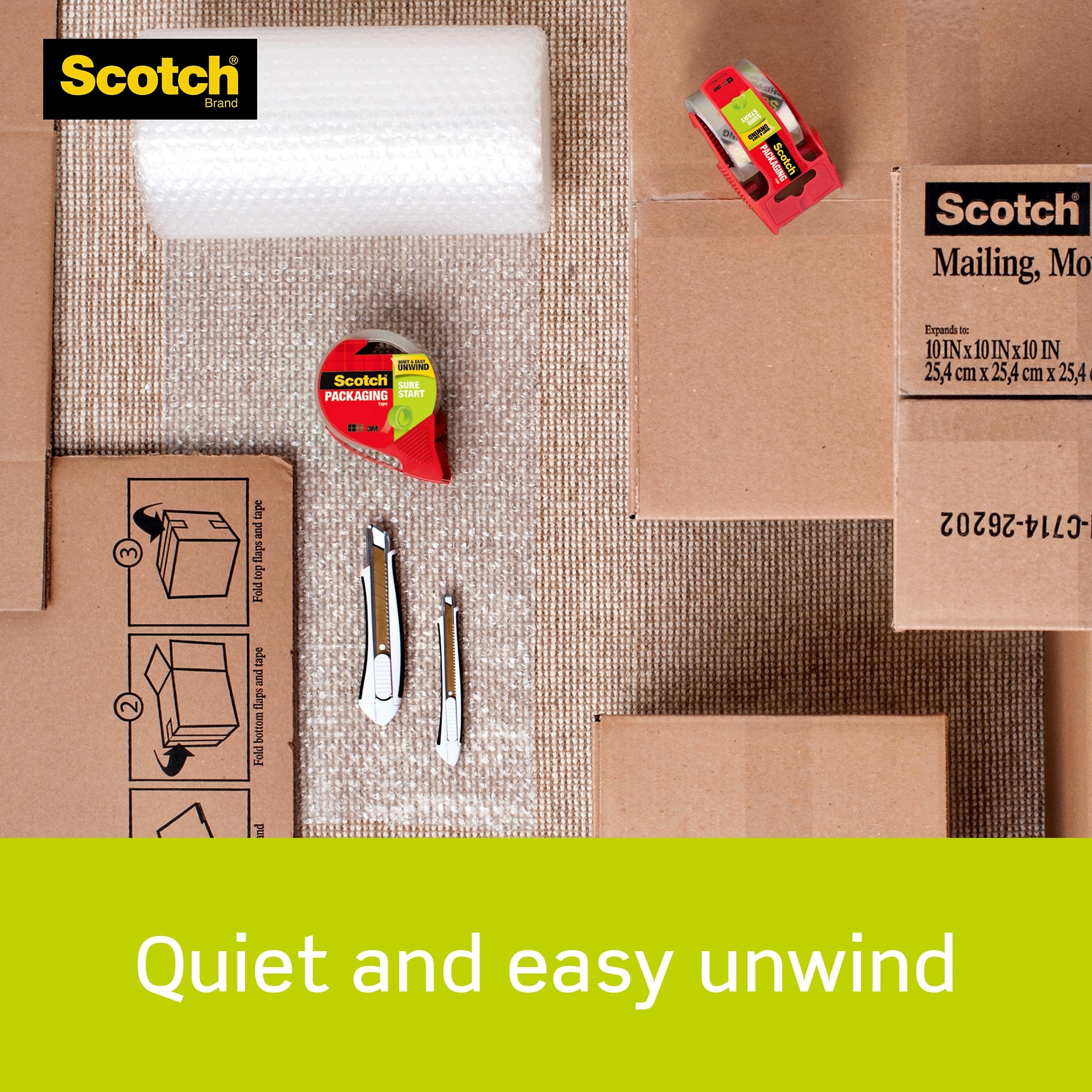 Scotch Sure-Start Packing Tape with Dispenser, 1.88