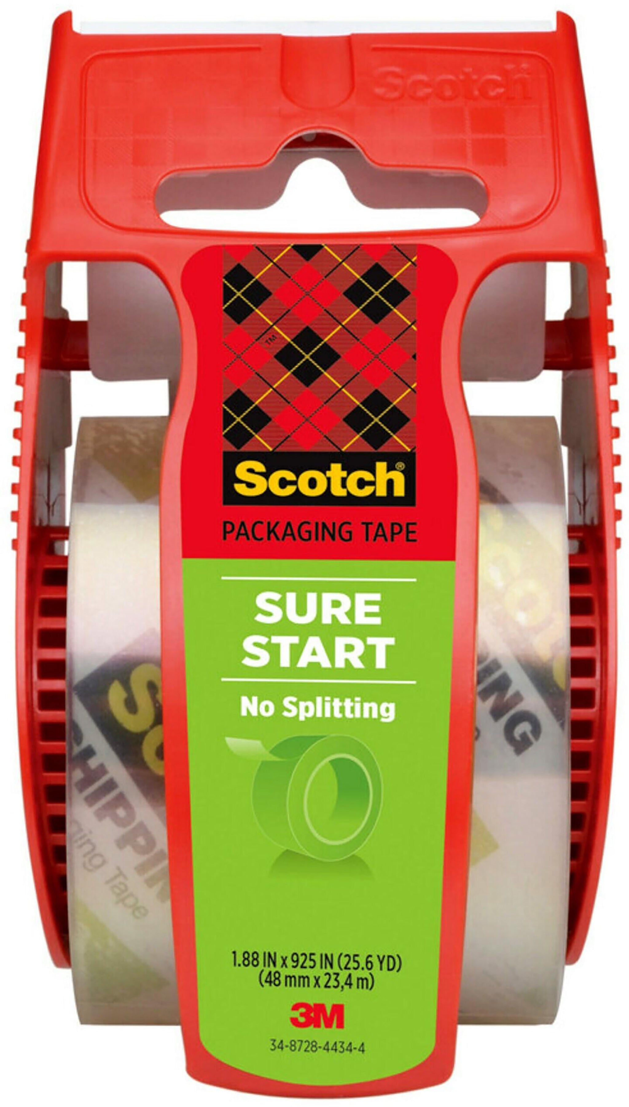 Scotch Sure Start Shipping Packing Tape with Dispenser, 1.88