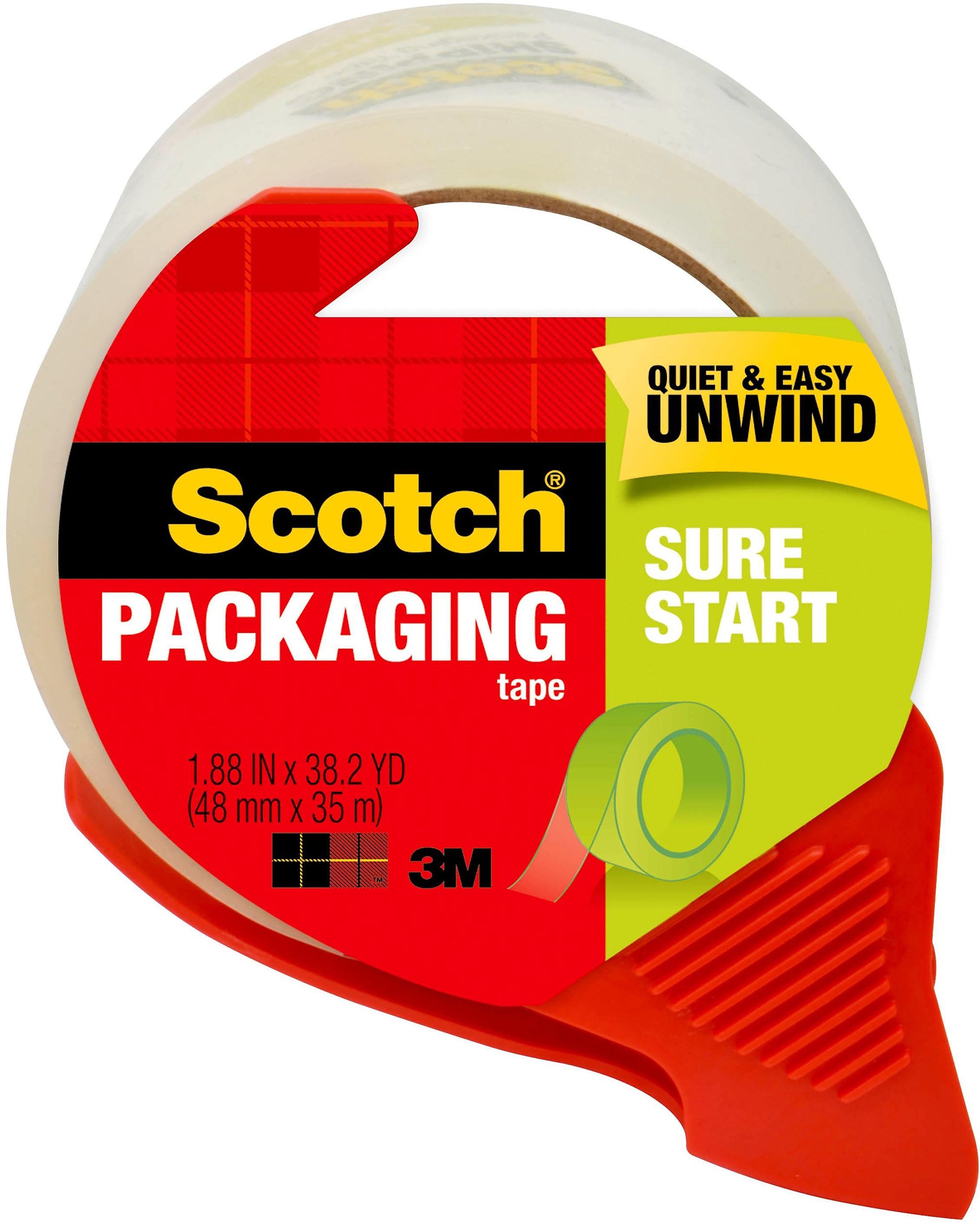 Scotch Sure Start Shipping Packing Tape with Dispenser, 1.88