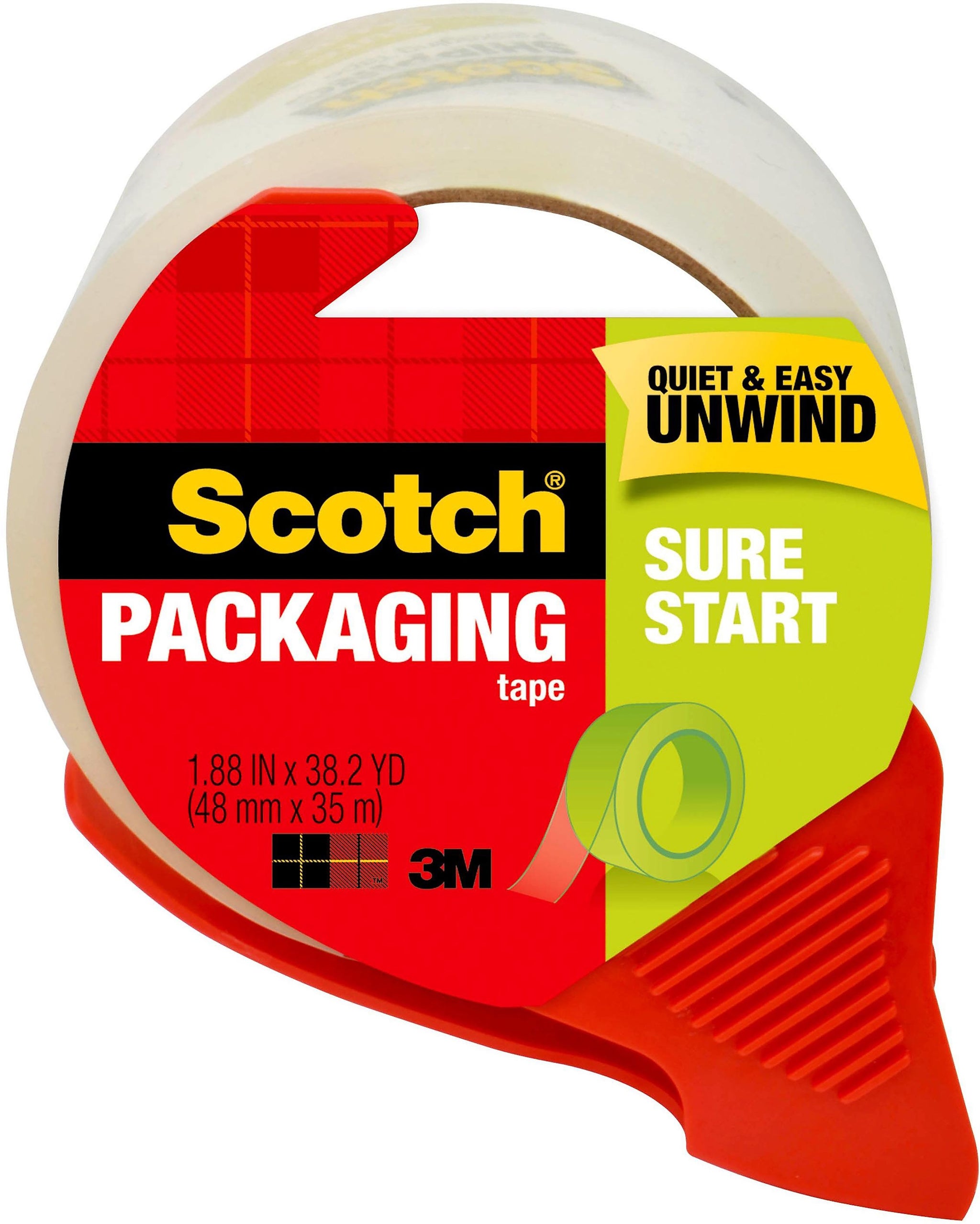 Scotch Sure Start Shipping Packing Tape with Dispenser, 1.88