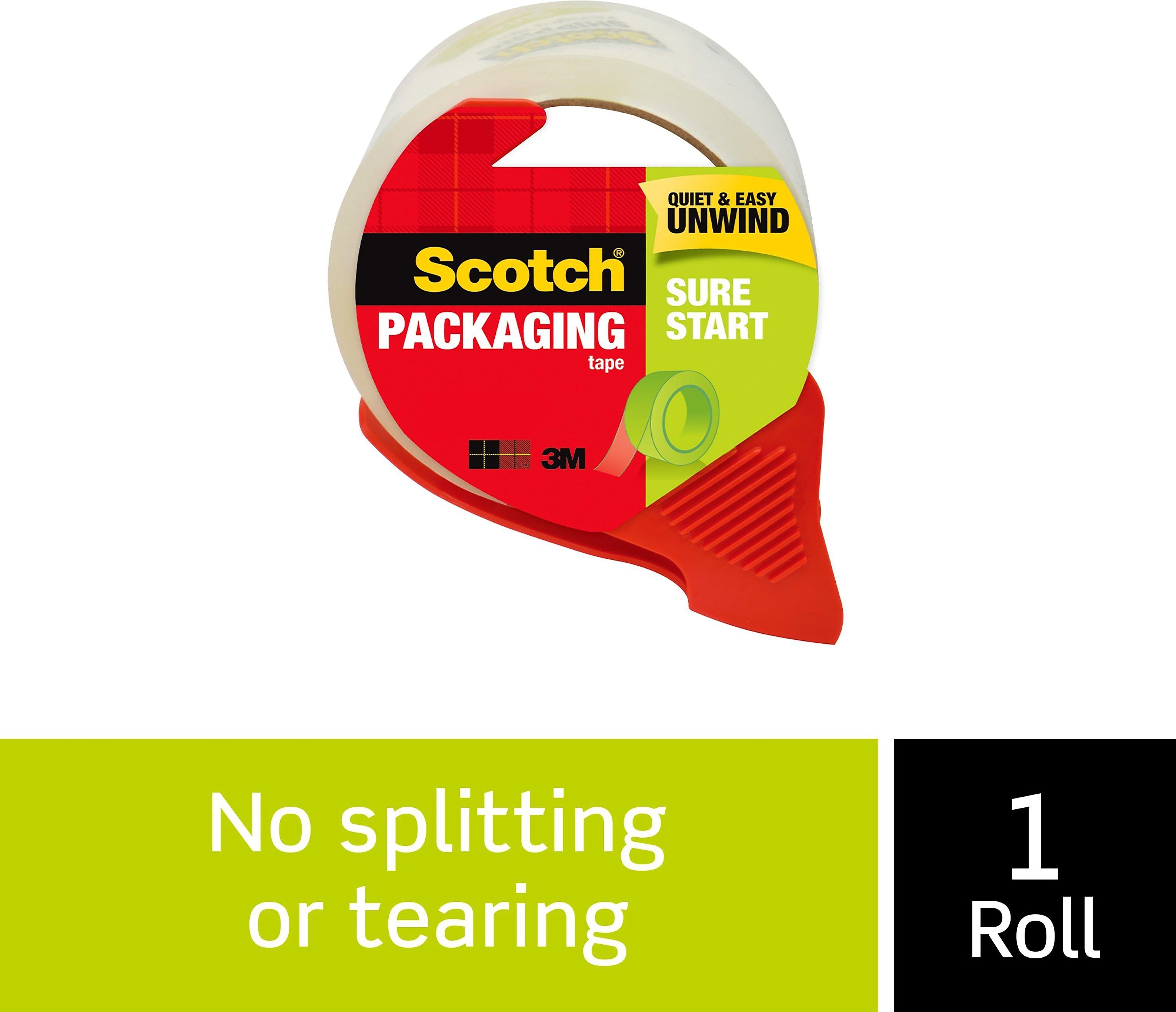 Scotch Sure Start Shipping Packing Tape with Dispenser, 1.88
