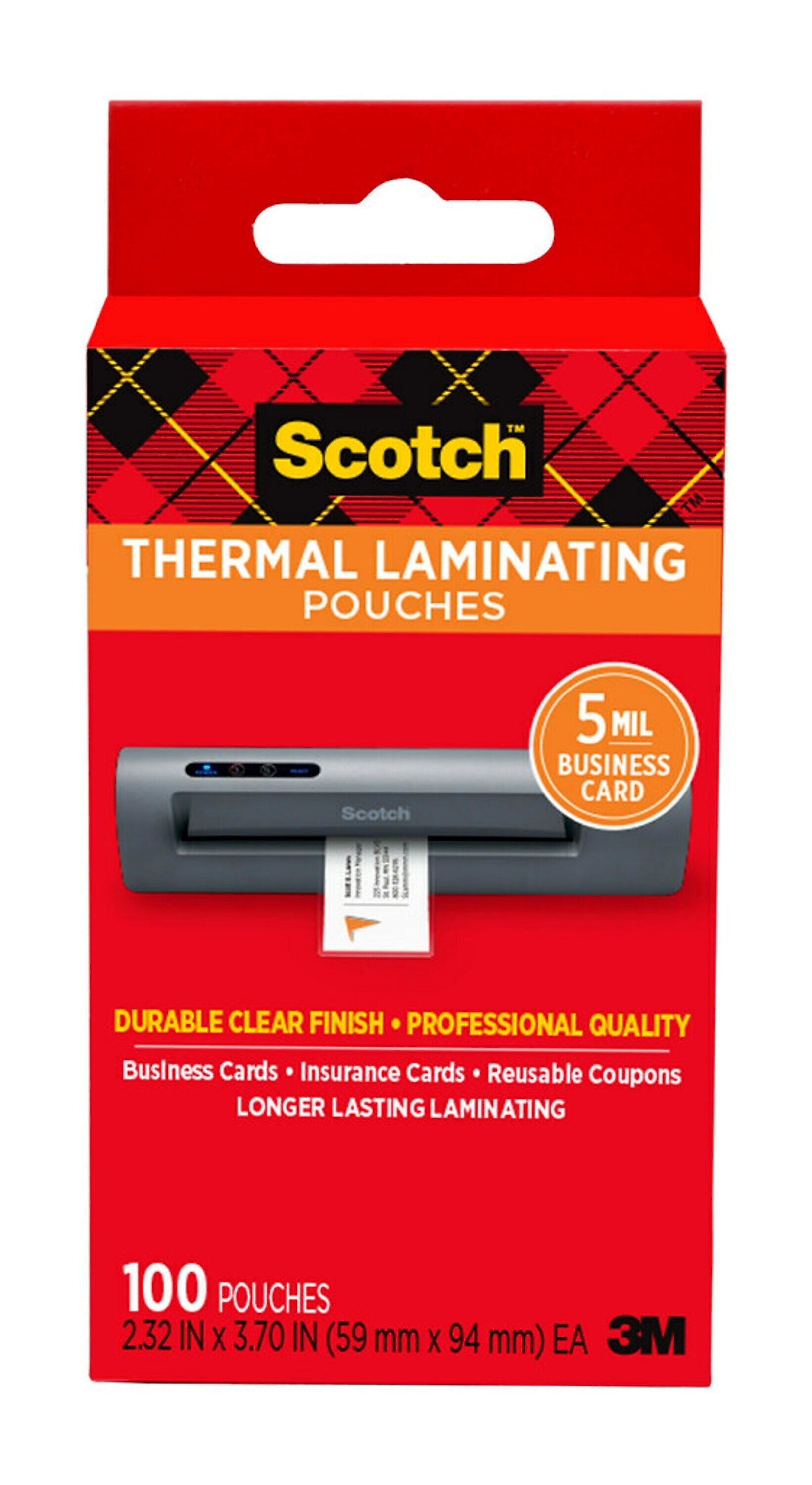 Scotch Thermal Laminating Pouches, Business Card, 5 Mil