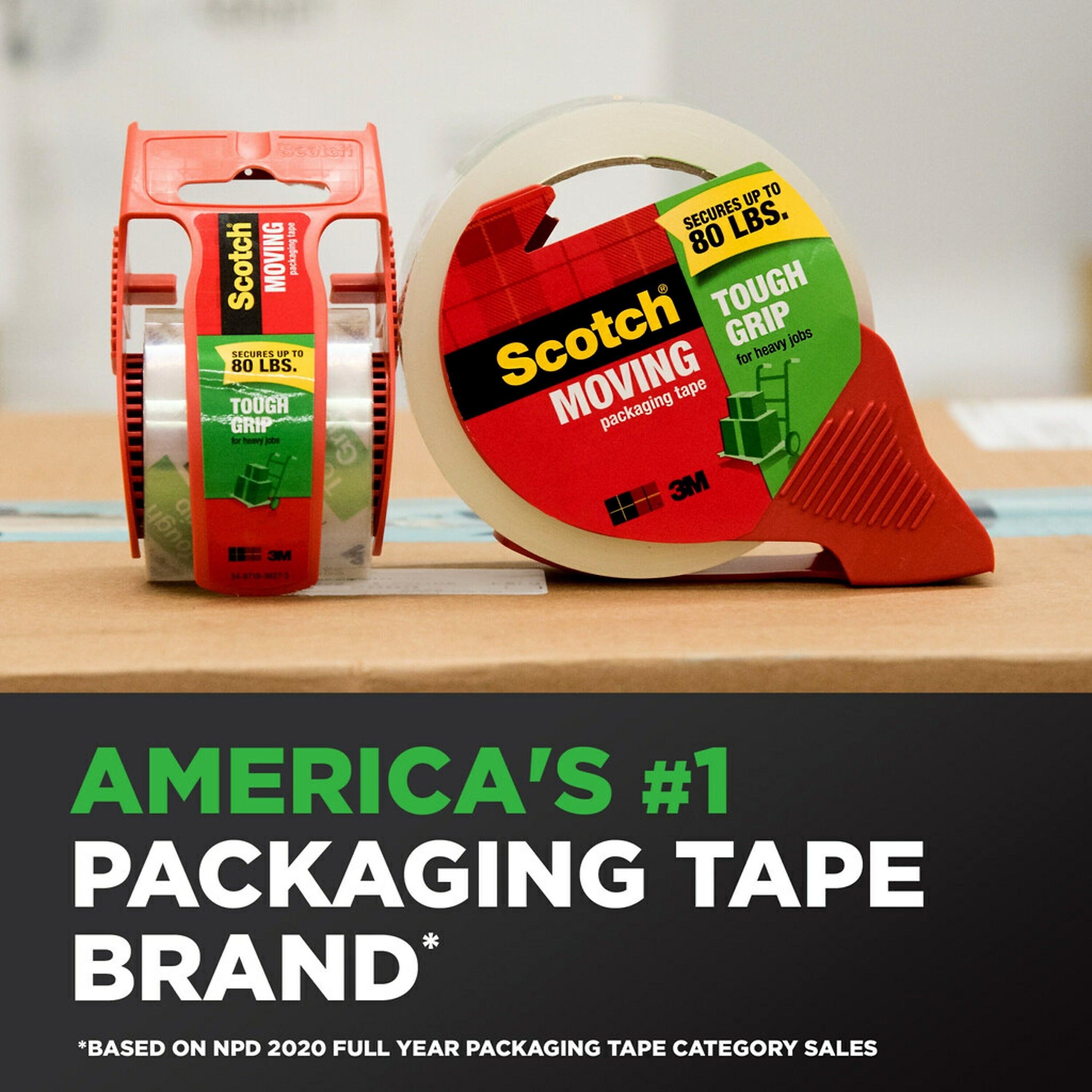 Scotch Tough Grip Packing Tape with Dispenser, 1.88