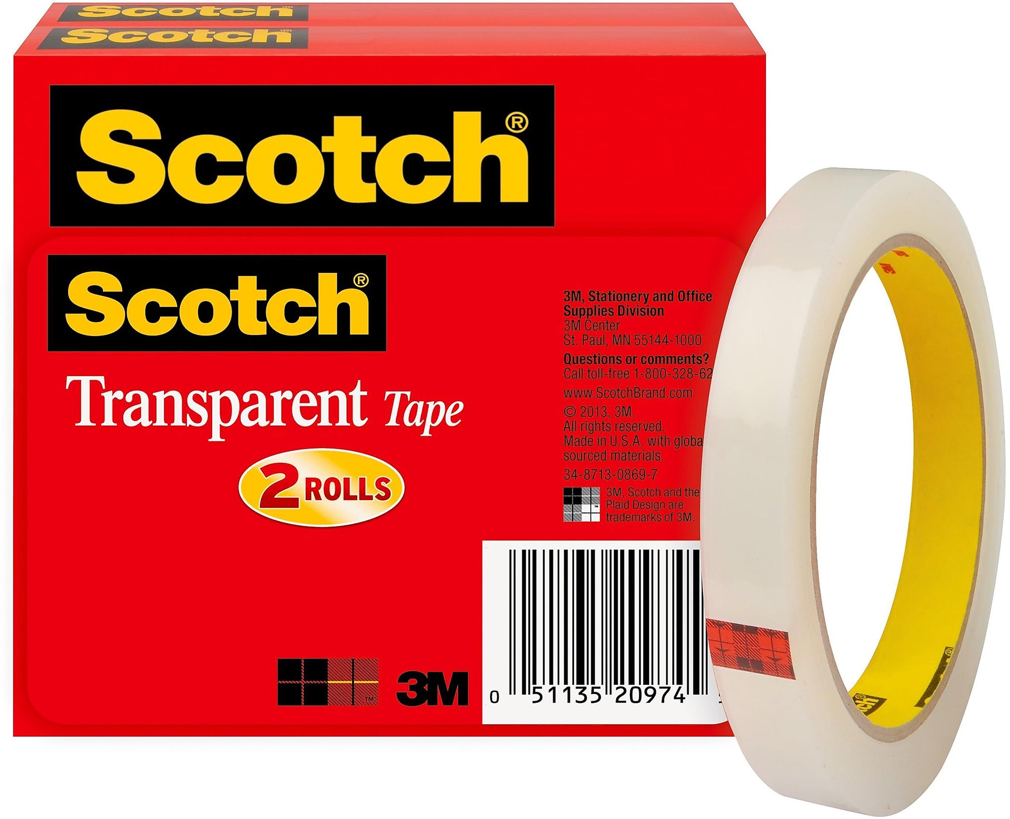 Scotch® Transparent Tape Refill, 1/2