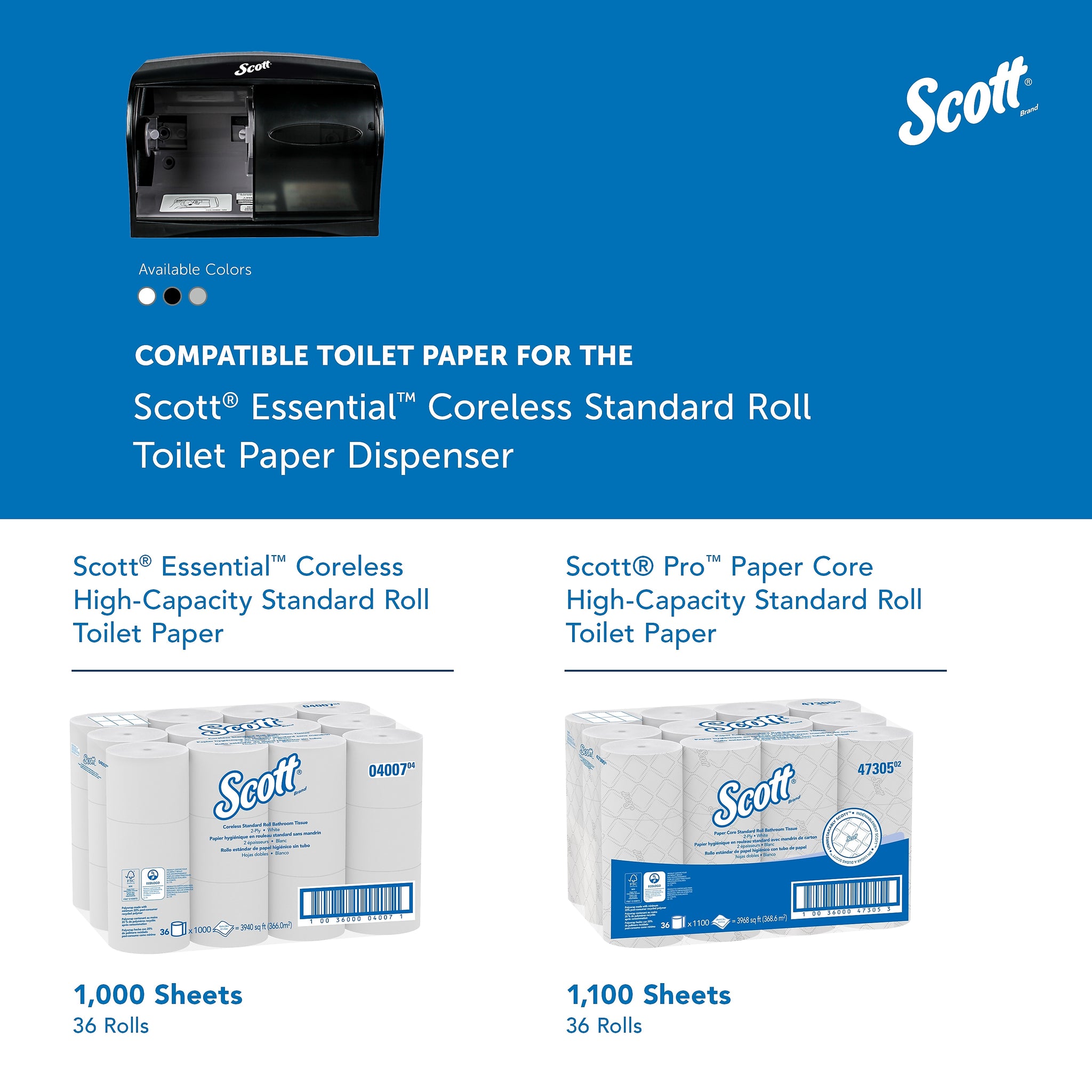 Scott 1000 Coreless Toilet Paper Dispenser, Smoke Gray