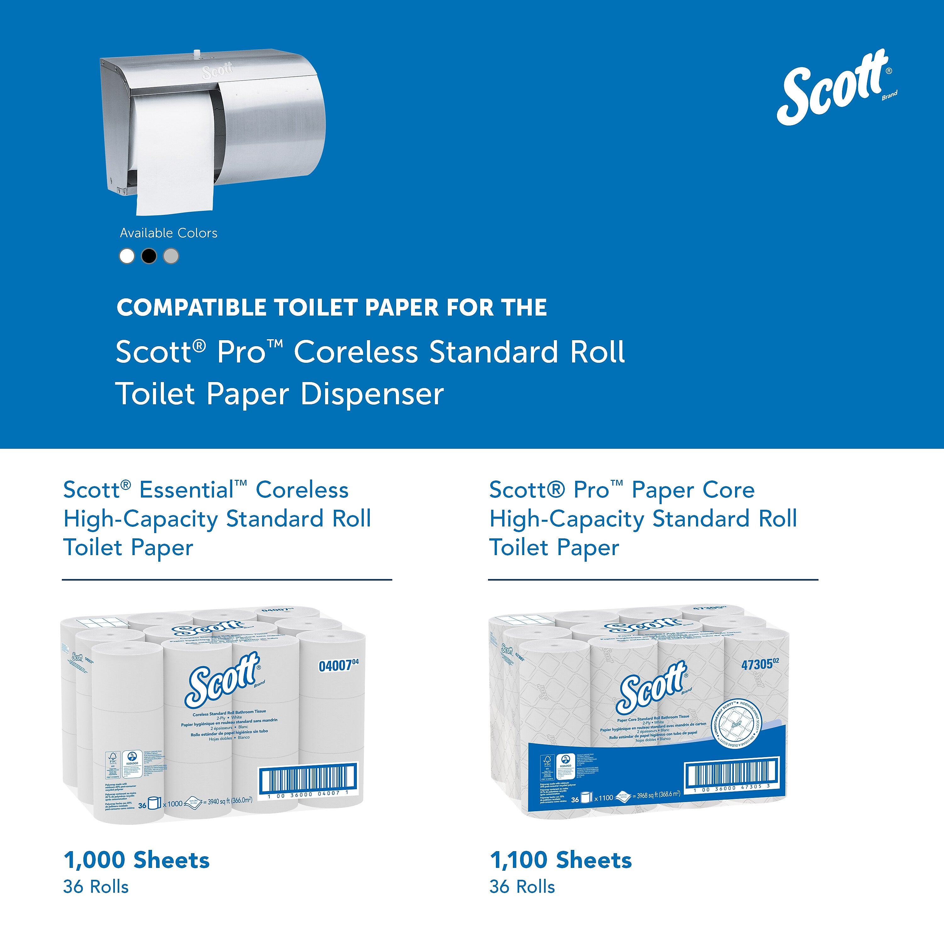 Scott Coreless Double Roll Bath Tissue Dispenser, Stainless Steel