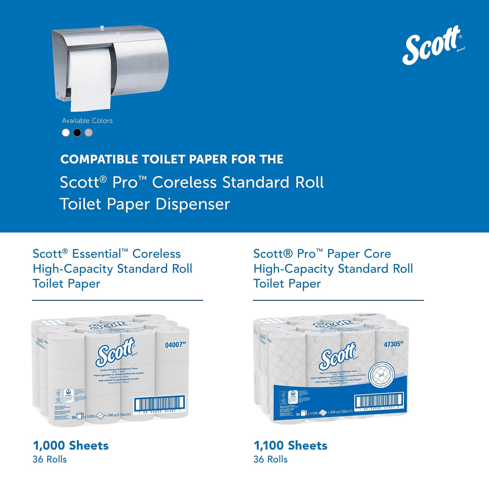 Scott Coreless Double Roll Bath Tissue Dispenser, Stainless Steel