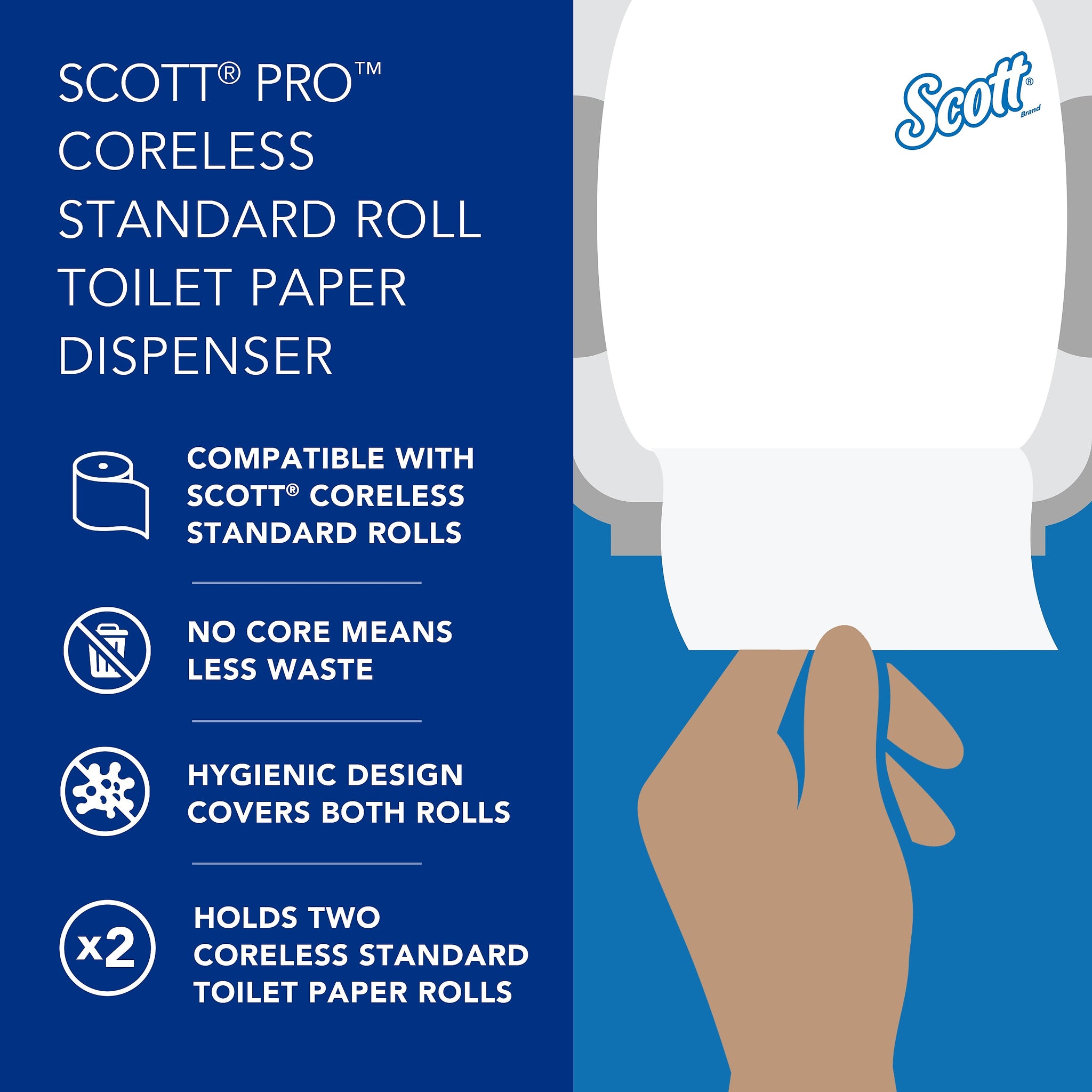 Scott Coreless Double Roll Bath Tissue Dispenser, Stainless Steel