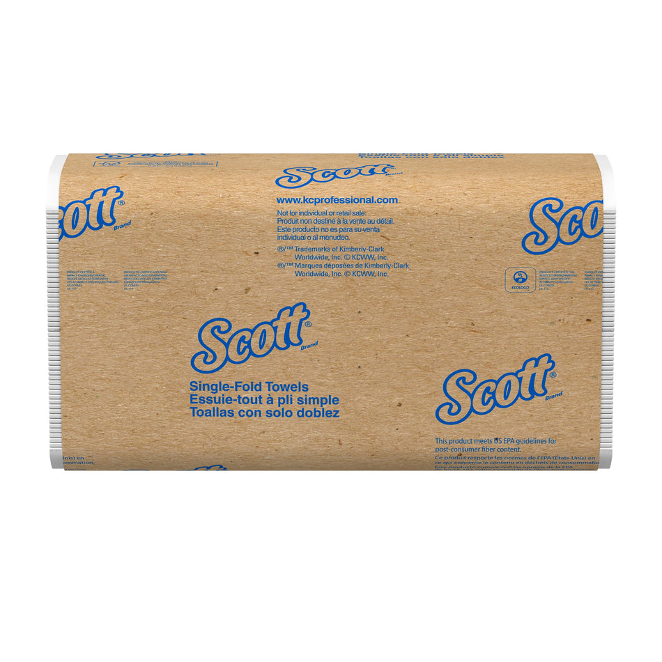 Scott Essential Recycled Single Fold Paper Towels, 1-ply, 250 Sheets/Pack, 16 Packs/Carton