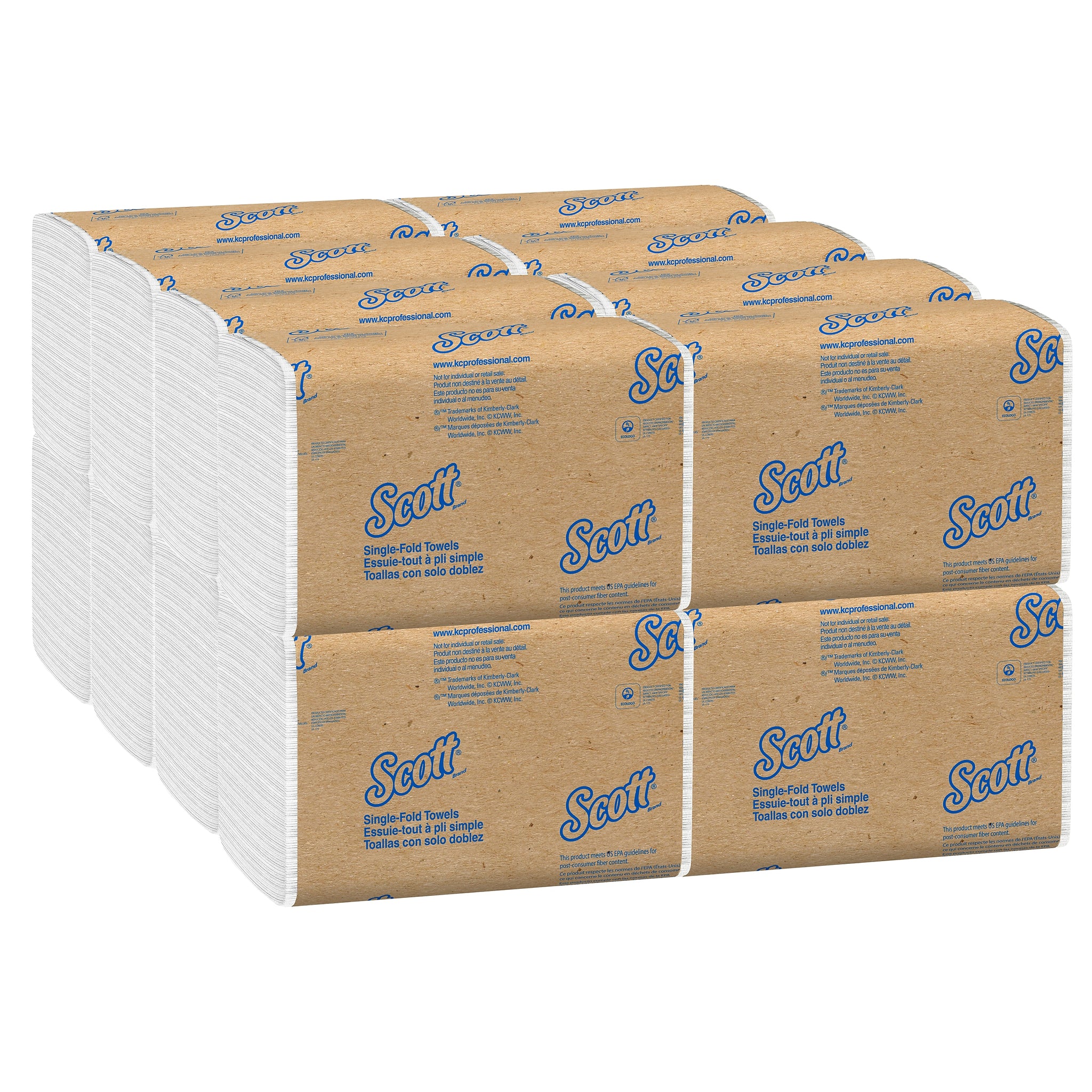 Scott Essential Recycled Single Fold Paper Towels, 1-ply, 250 Sheets/Pack, 16 Packs/Carton