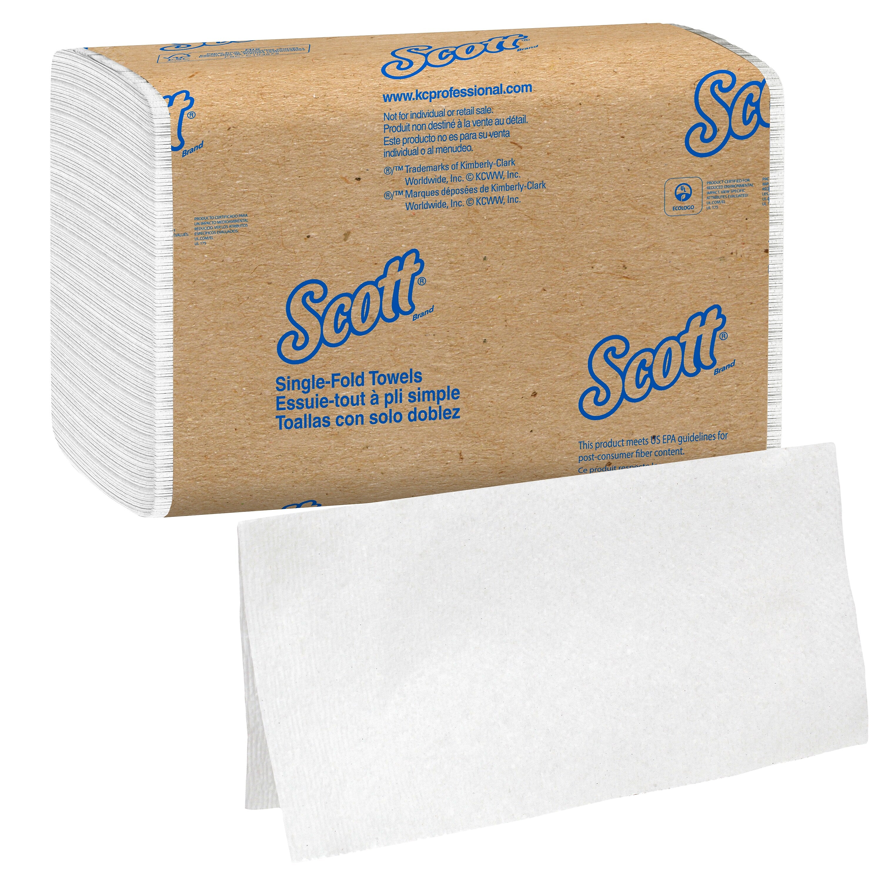 Scott Essential Recycled Single Fold Paper Towels, 1-ply, 250 Sheets/Pack, 16 Packs/Carton