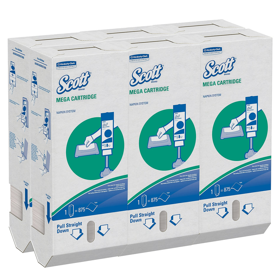 Scott Mega Cartridge Recycled Beverage Napkin, 1-ply, White, 875 Napkins/Pack, 6/Carton