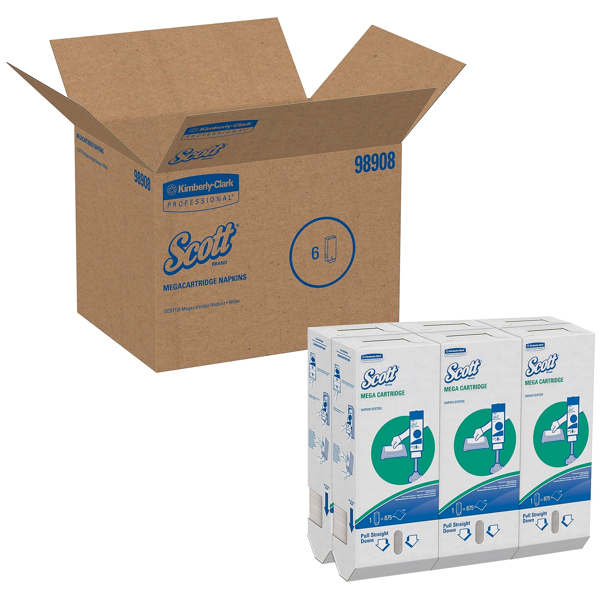Scott Mega Cartridge Recycled Beverage Napkin, 1-ply, White, 875 Napkins/Pack, 6/Carton
