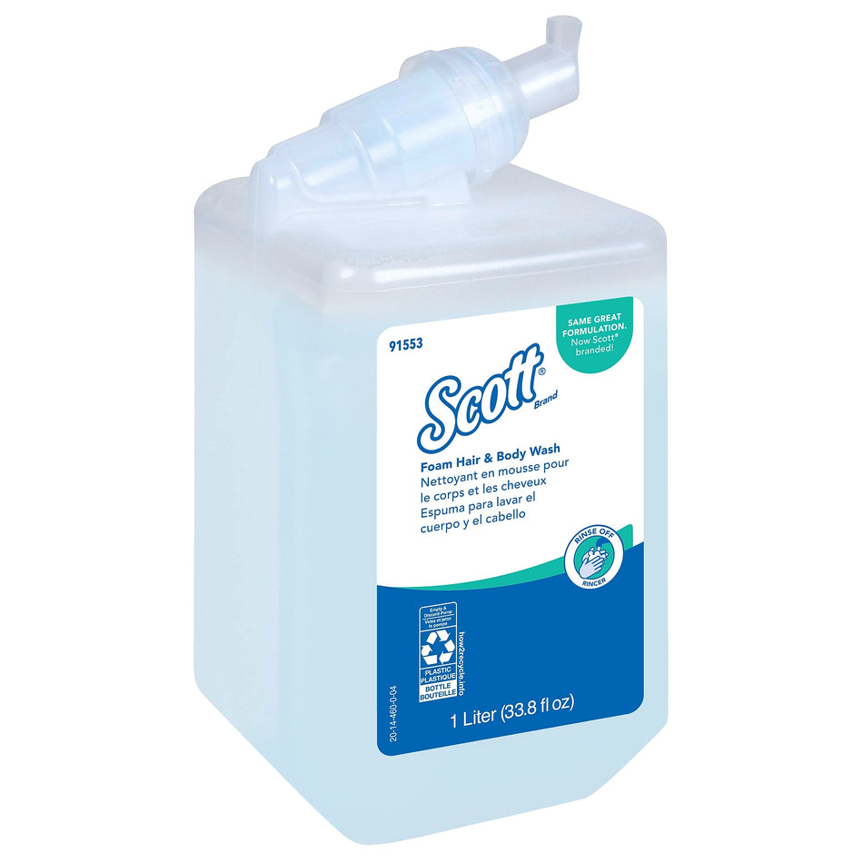 Scott Pro Foam Hair and Body Wash Refills, Clean, 33.8 Oz., 6/Carton