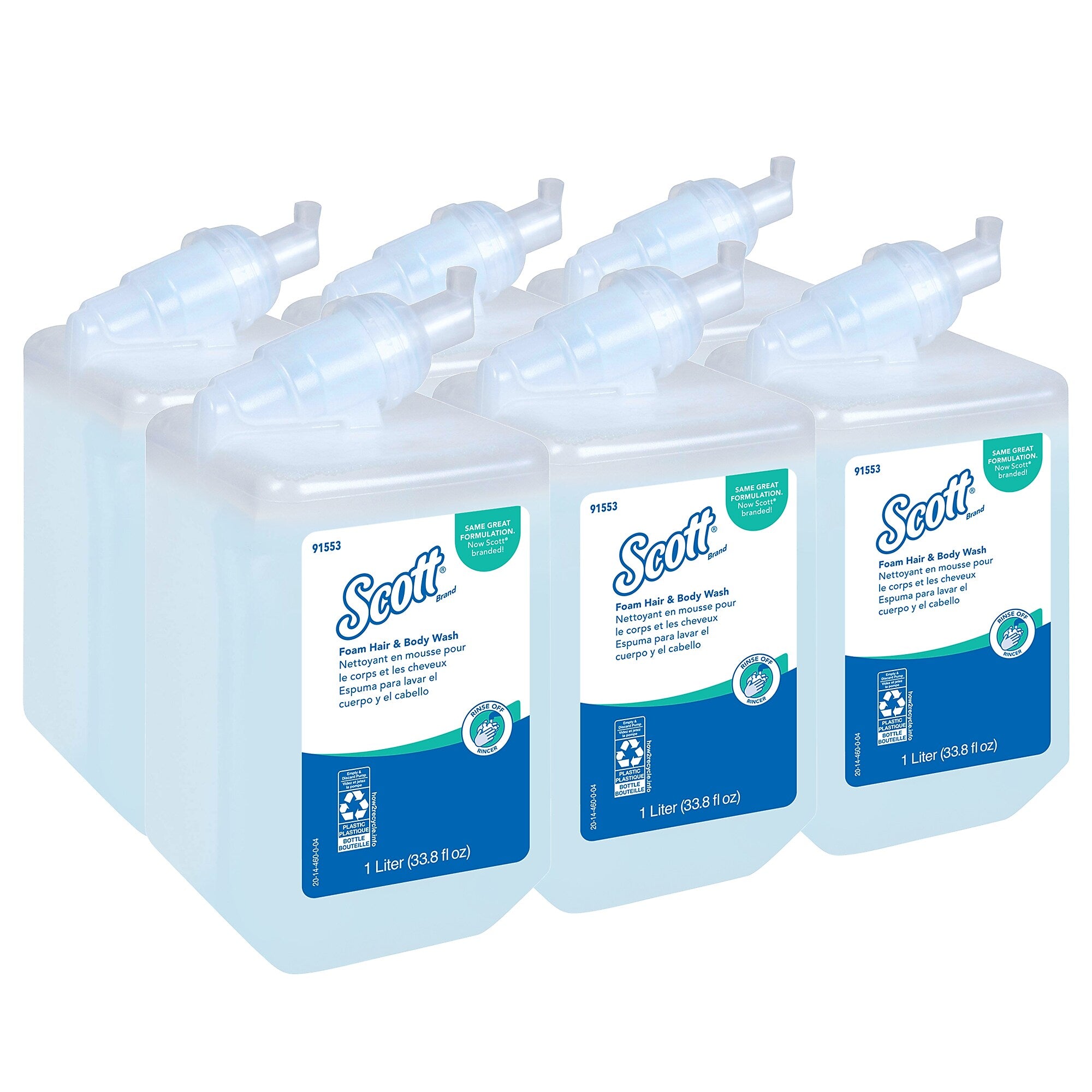 Scott Pro Foam Hair and Body Wash Refills, Clean, 33.8 Oz., 6/Carton