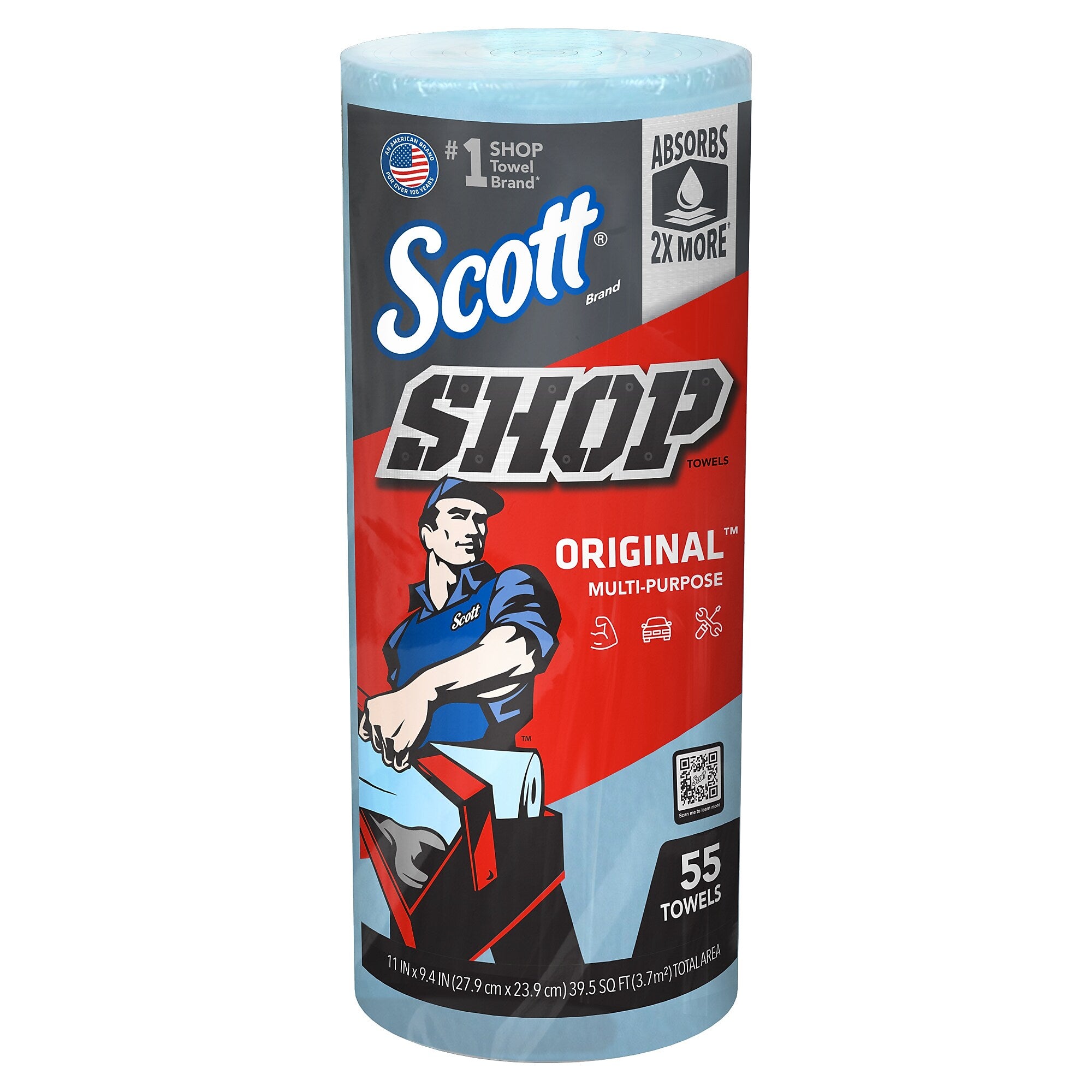 Scott Shop Original Paper Wipers, Blue, 55 sheets/Roll, 12 Rolls/Carton