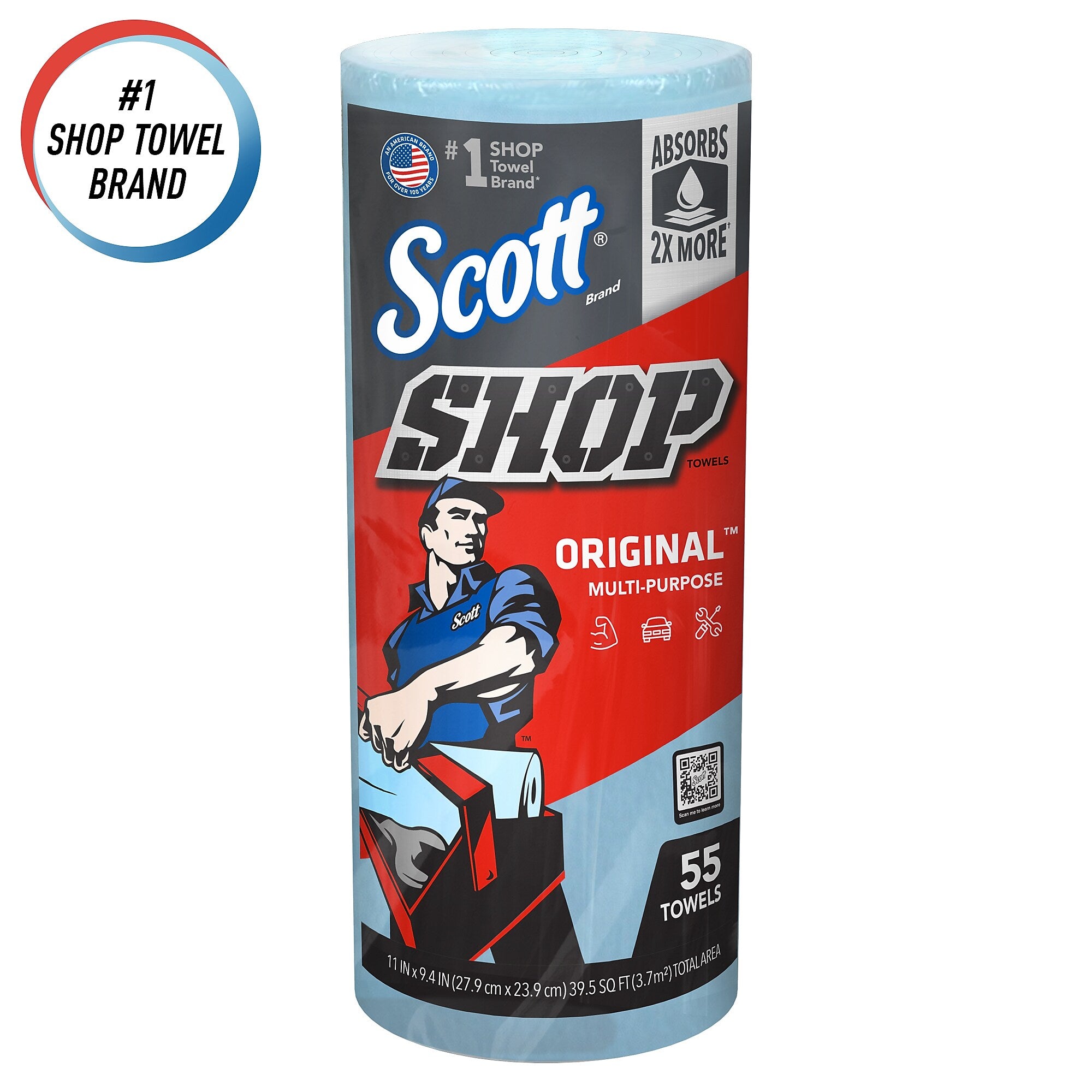 Scott Shop Original Paper Wipers, Blue, 55 sheets/Roll, 12 Rolls/Carton