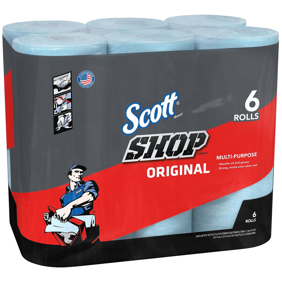 Scott Shop Towels Original, Blue, 55 Sheets/Standard Roll, 6 Rolls/Pk