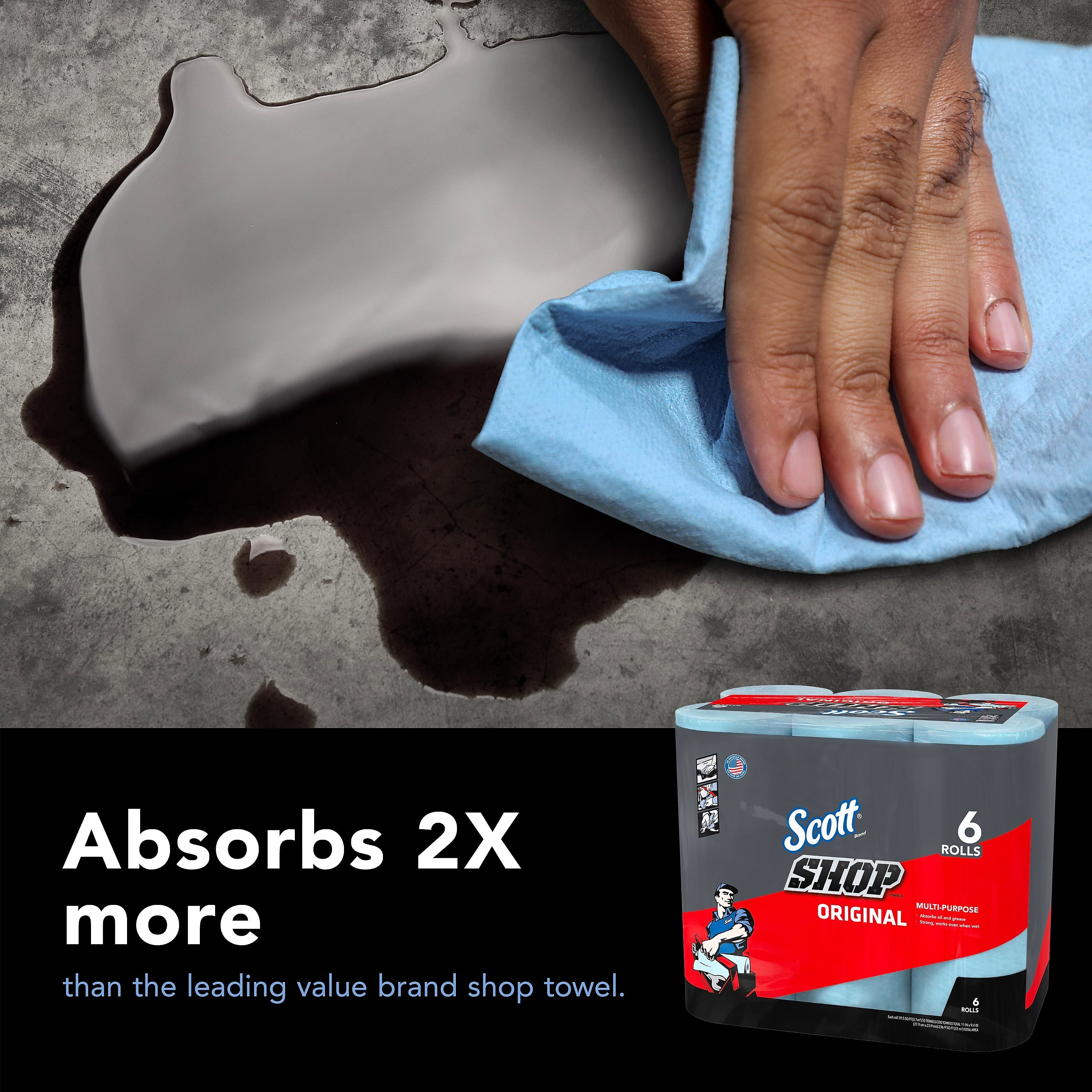 Scott Shop Towels Original, Blue, 55 Sheets/Standard Roll, 6 Rolls/Pk