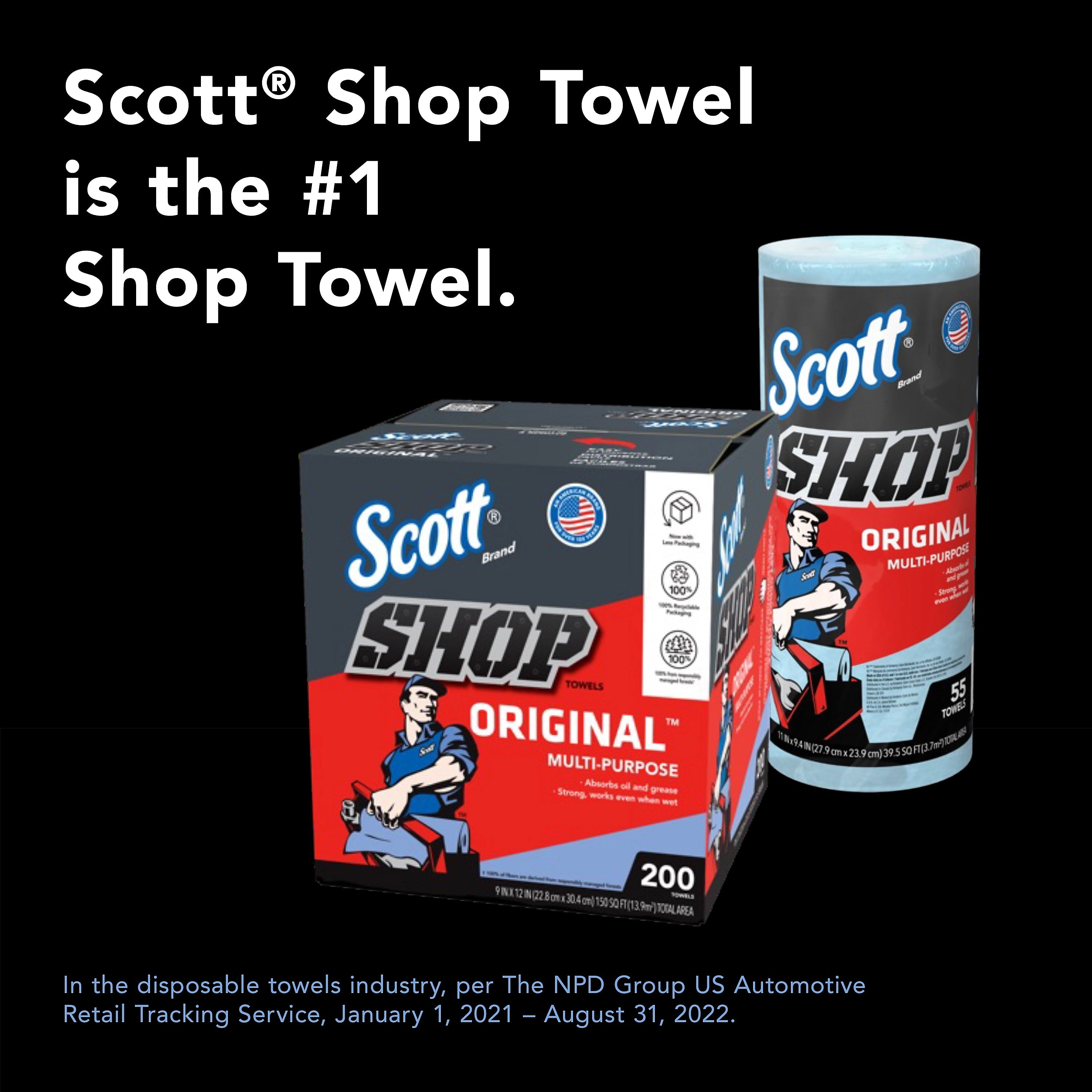 Scott Shop Towels Original, Blue, 55 Sheets/Standard Roll, 6 Rolls/Pk
