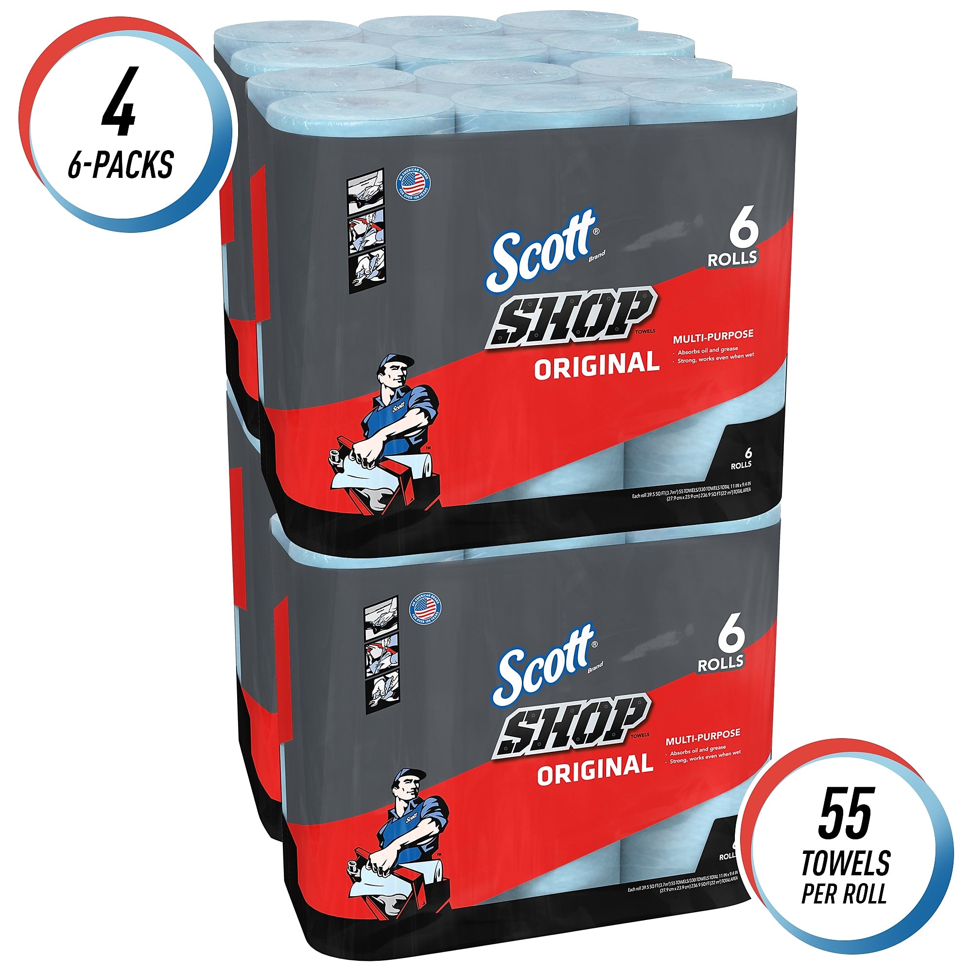 Scott Shop Towels Original, Blue, 55 Towels/Roll, 24 Rolls/Case