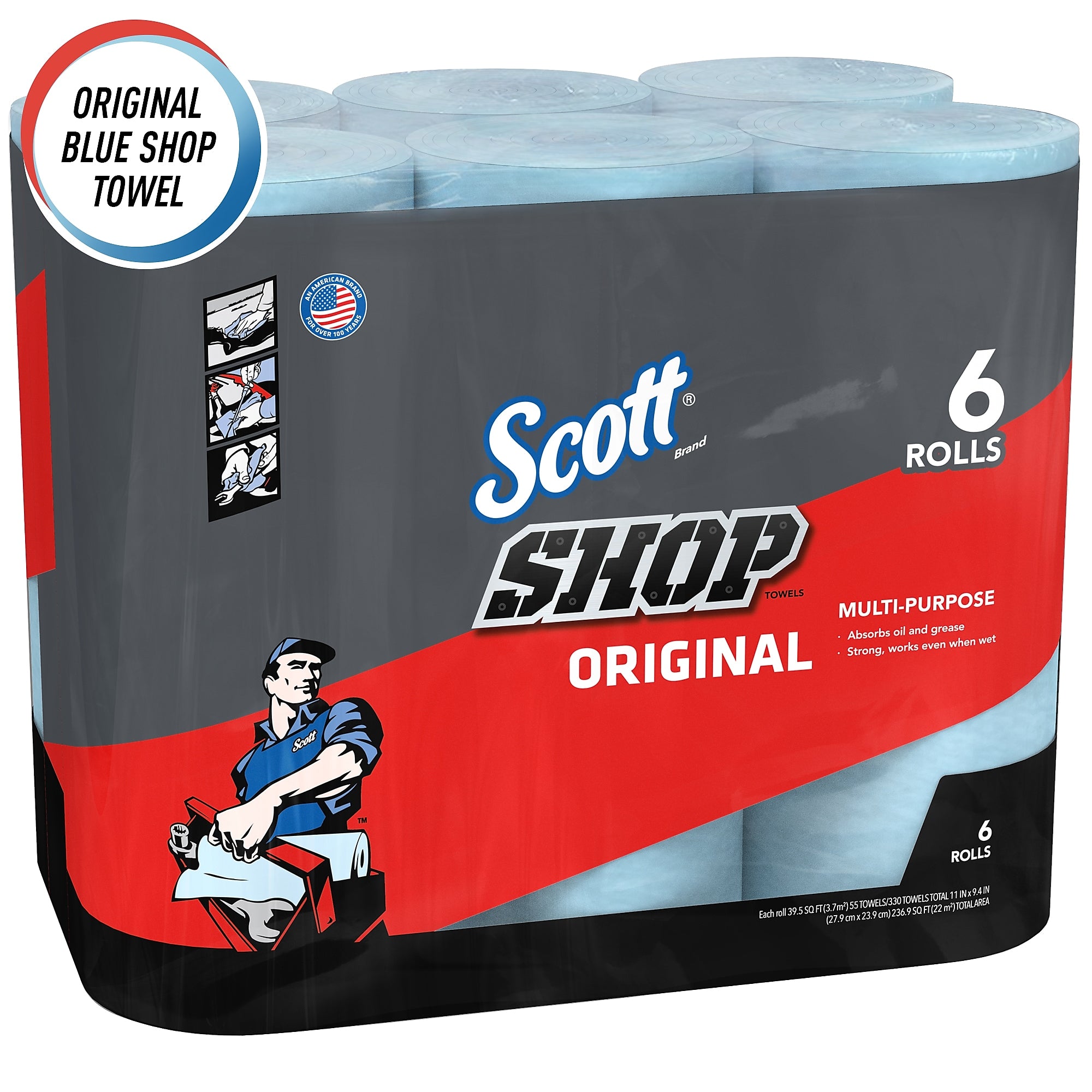 Scott Shop Towels Original, Blue, 55 Towels/Roll, 24 Rolls/Case