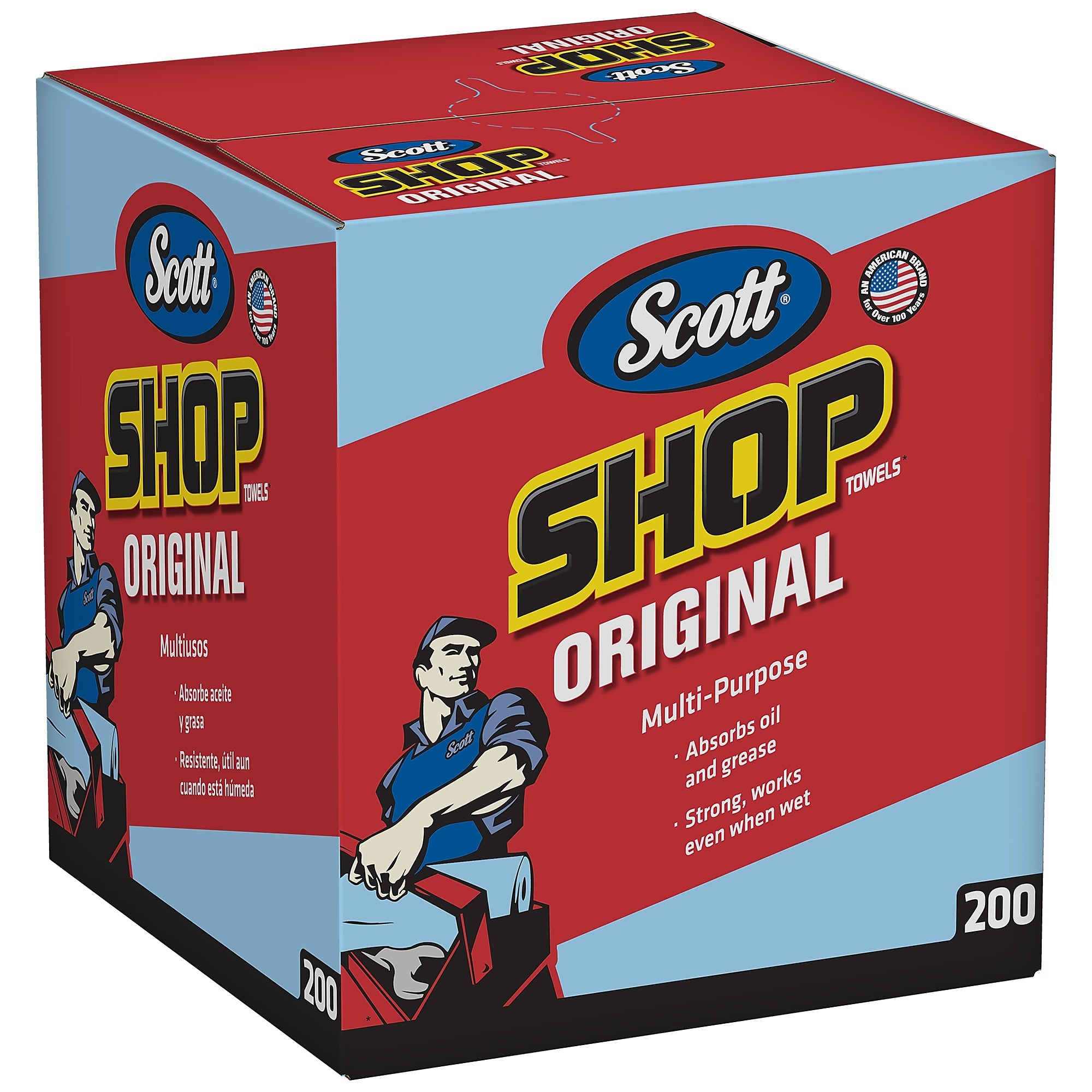 Scott Shop Towels Wipers, Blue, 200 Wipers/Box, 8 Boxes/Carton