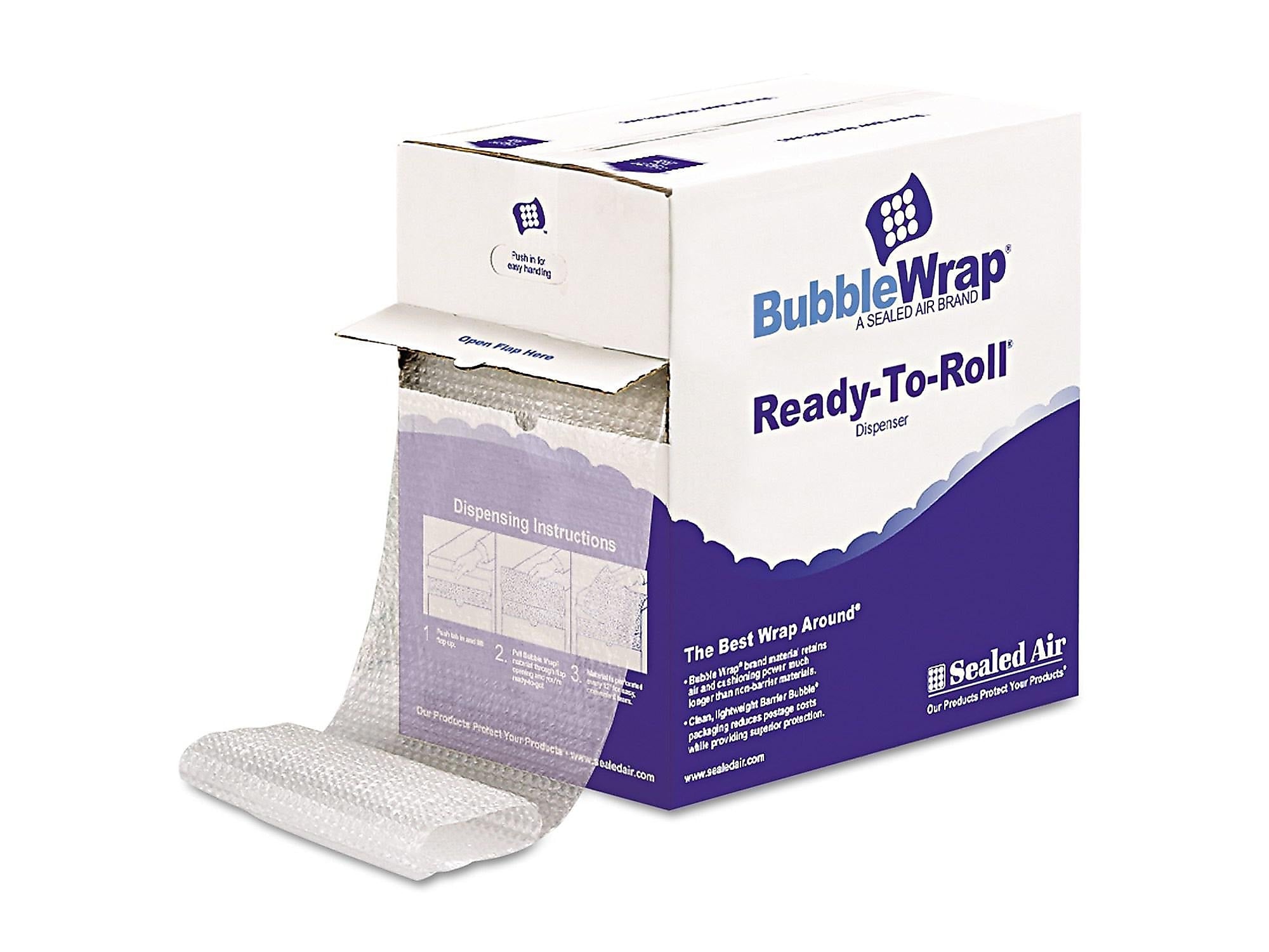 Sealed Air Bubble Wrap 1/2" Ready-to-Roll Despenser Packs, 12" x 65', Clear