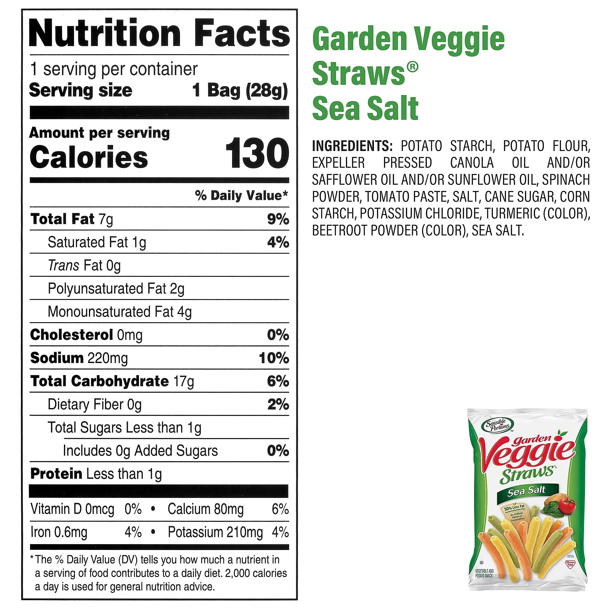 Sensible Portions Variety Vegetable Straws Chips, 1 oz., 30 Bags/Pack