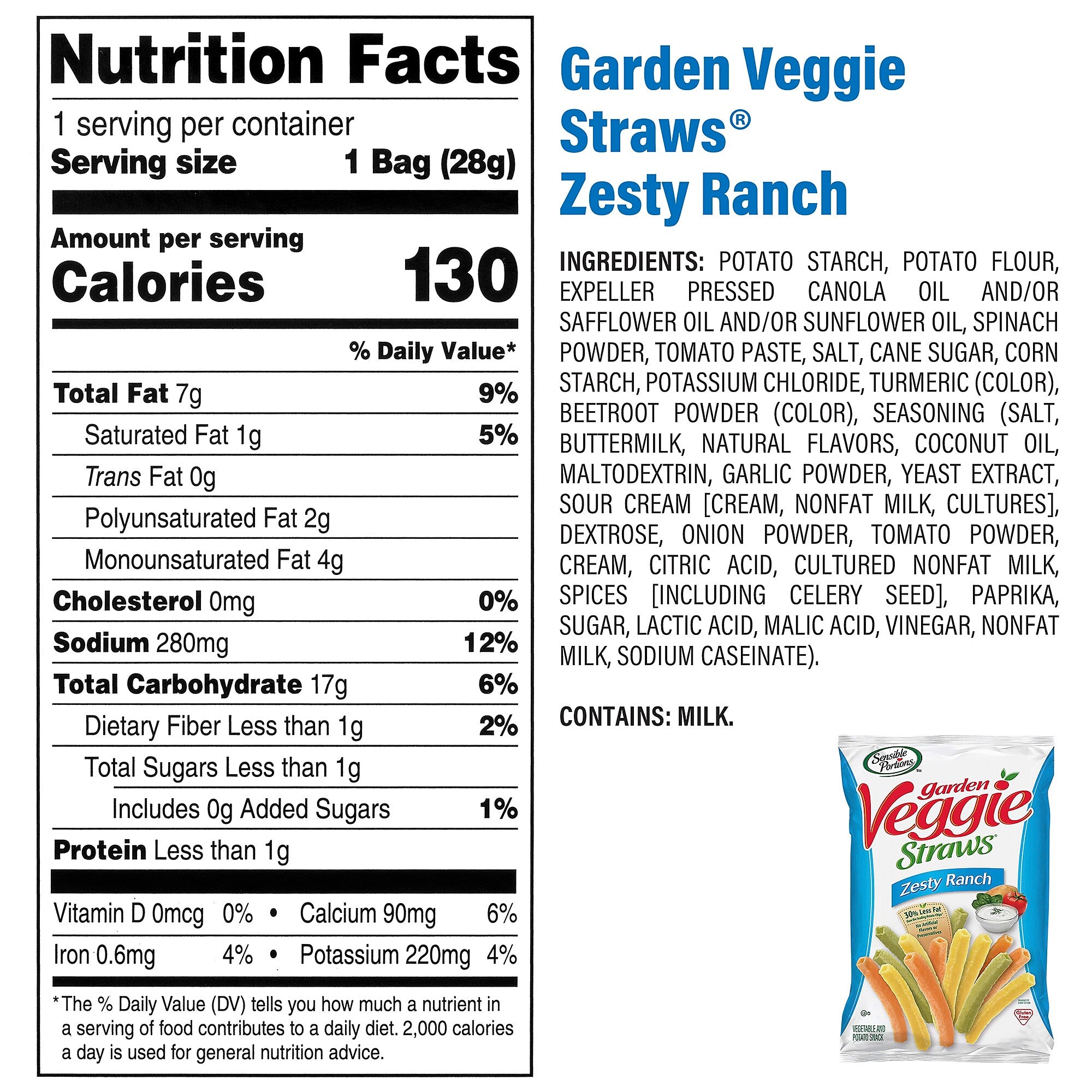 Sensible Portions Variety Vegetable Straws Chips, 1 oz., 30 Bags/Pack