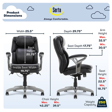 Serta AIR Bonded Leather Executive Chair, Black