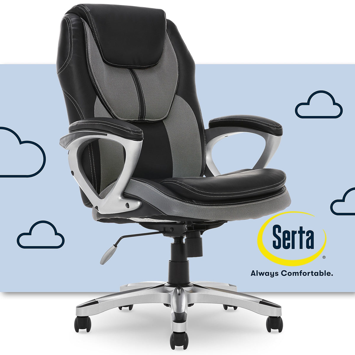 Serta Amplify Ergonomic Faux Leather/Mesh Swivel Executive Chair, Gray