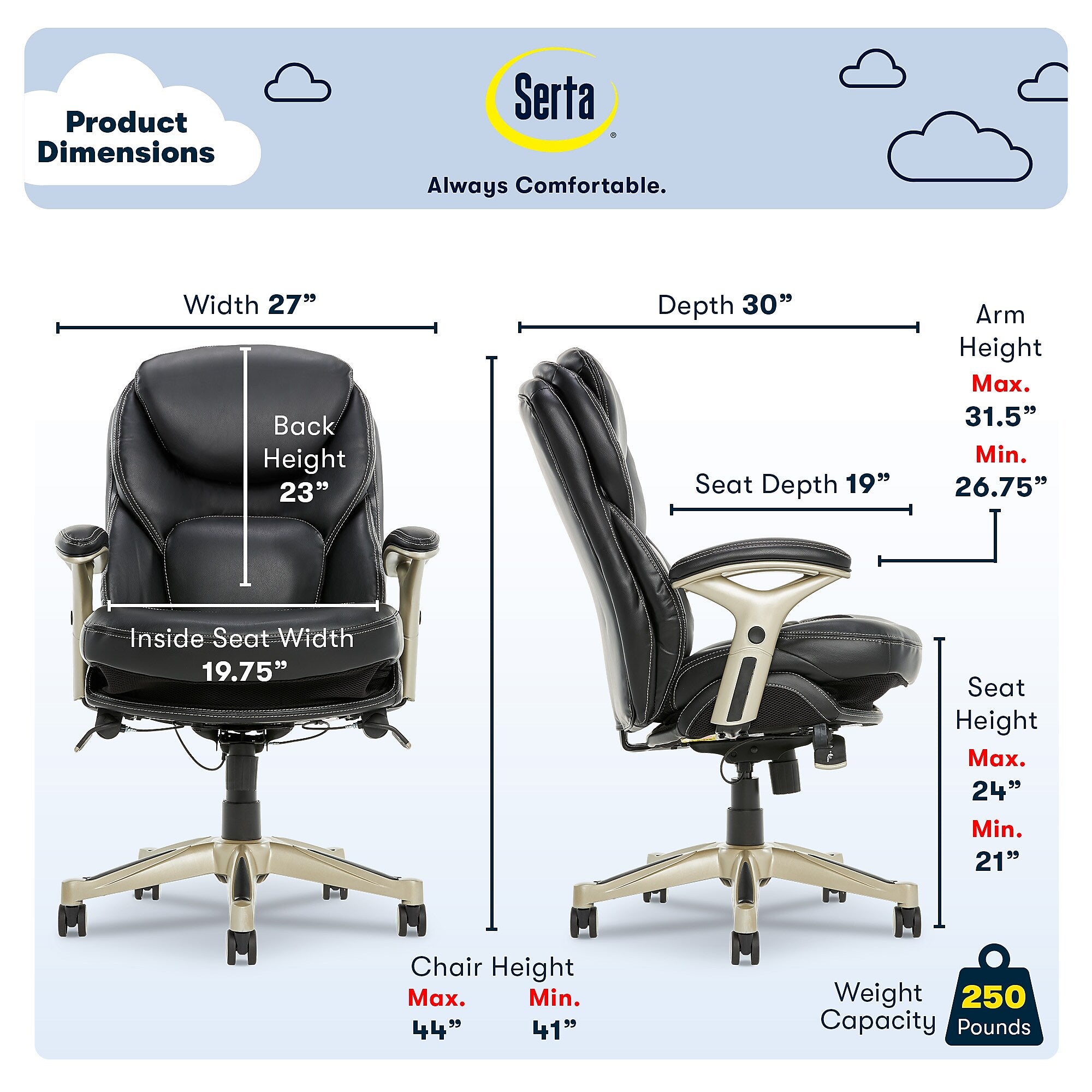 Serta Back in Motion Leather Executive Chair, Black