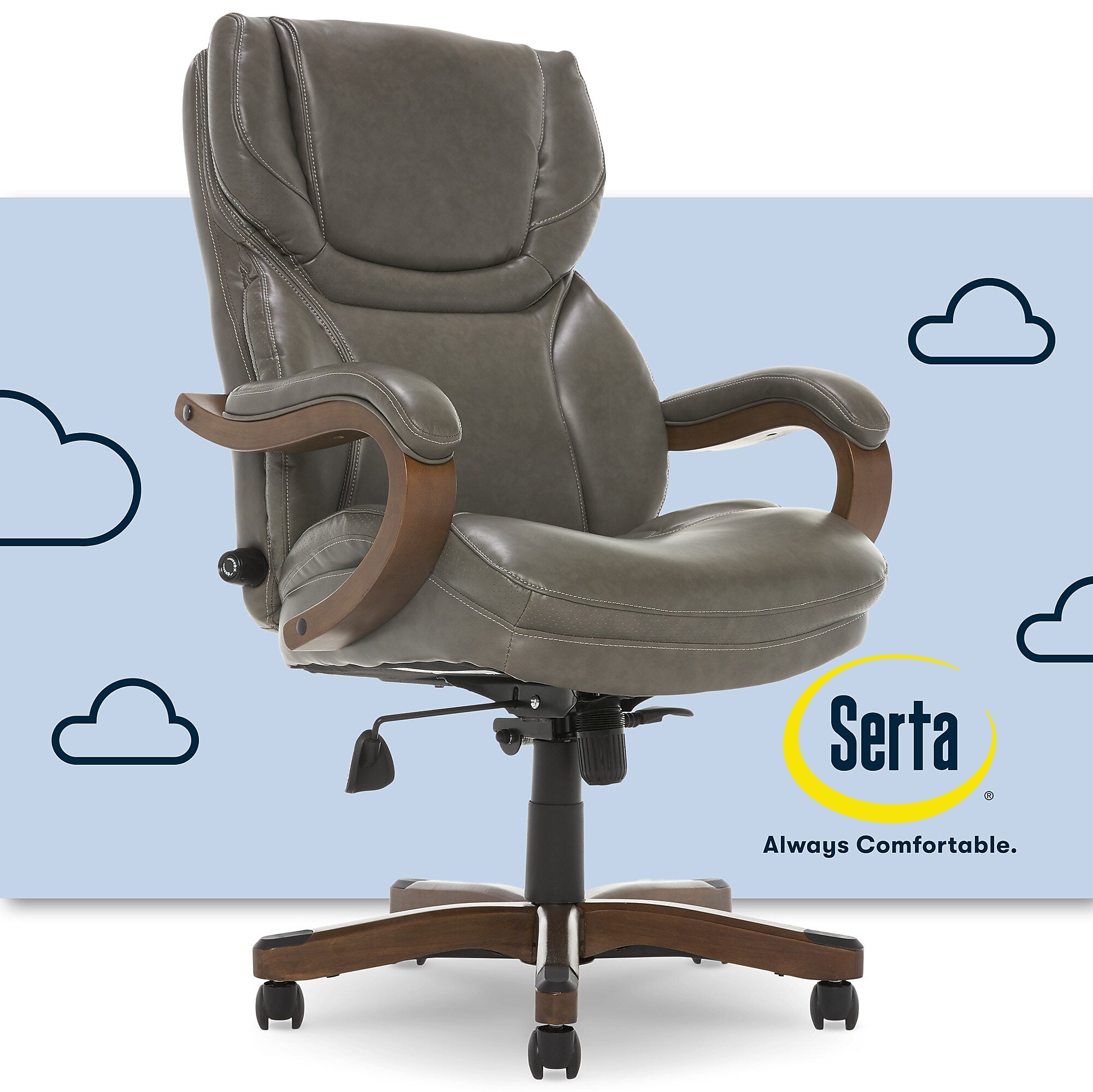 Serta Big and Tall Ergonomic Bonded Leather Swivel Executive Chair, Gray