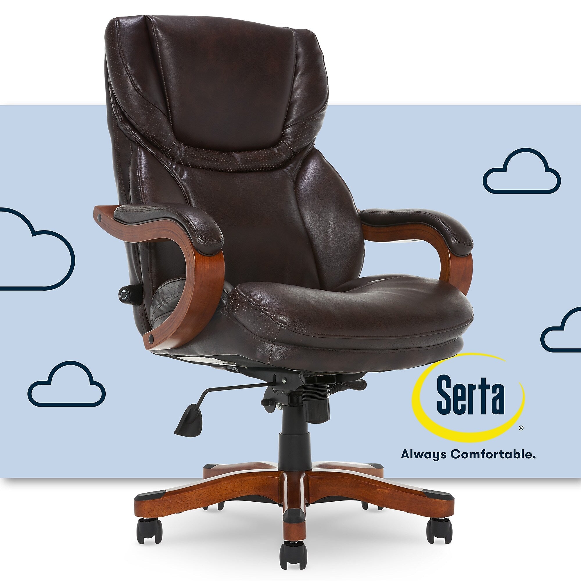 Serta Big and Tall Ergonomic Bonded Leather Swivel Executive Chair, Light Brown