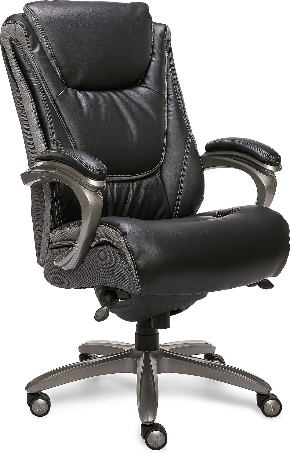 Serta Big & Tall Ergonomic Bonded Leather Swivel Executive Chair, Black/Silver