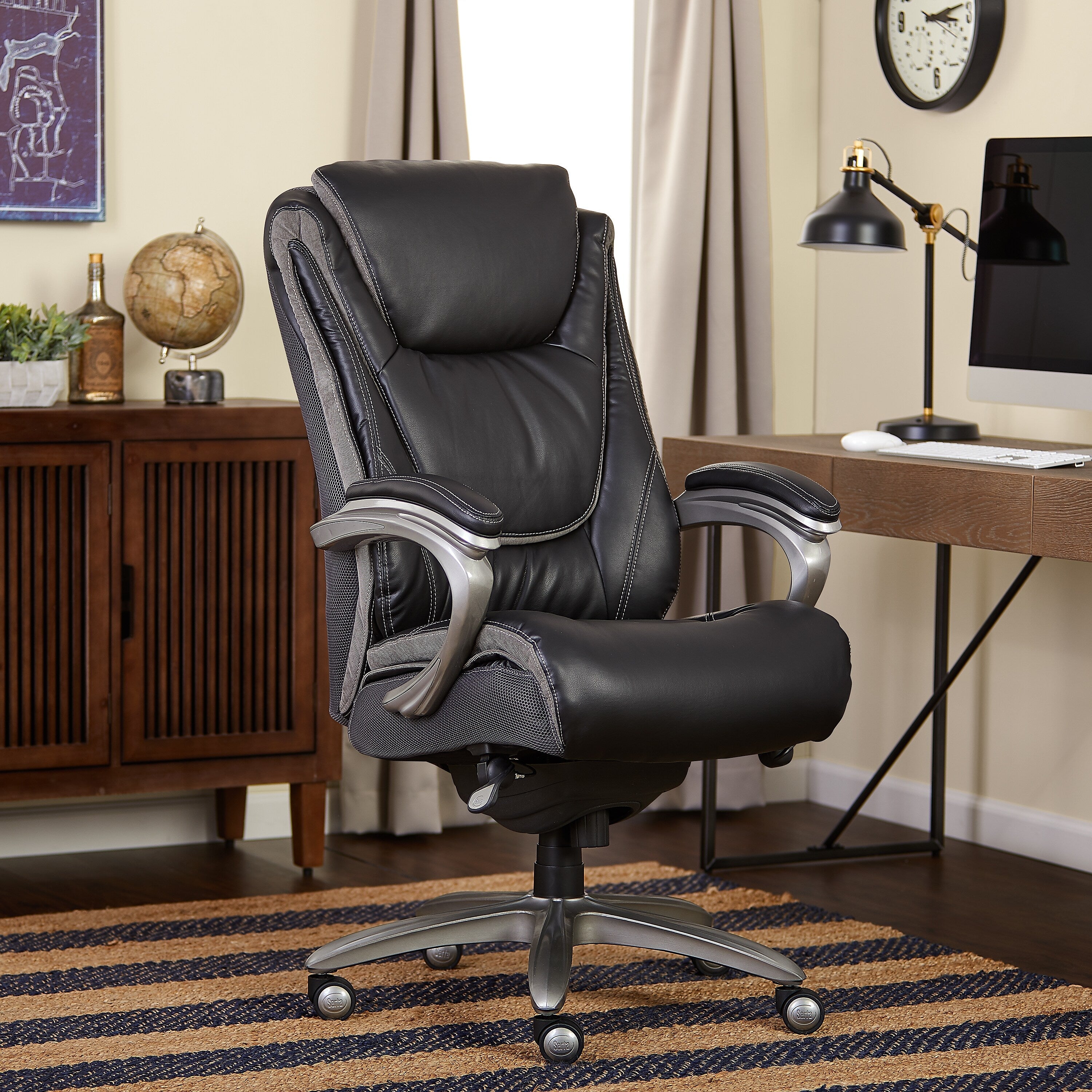 Serta Big & Tall Ergonomic Bonded Leather Swivel Executive Chair, Black/Silver