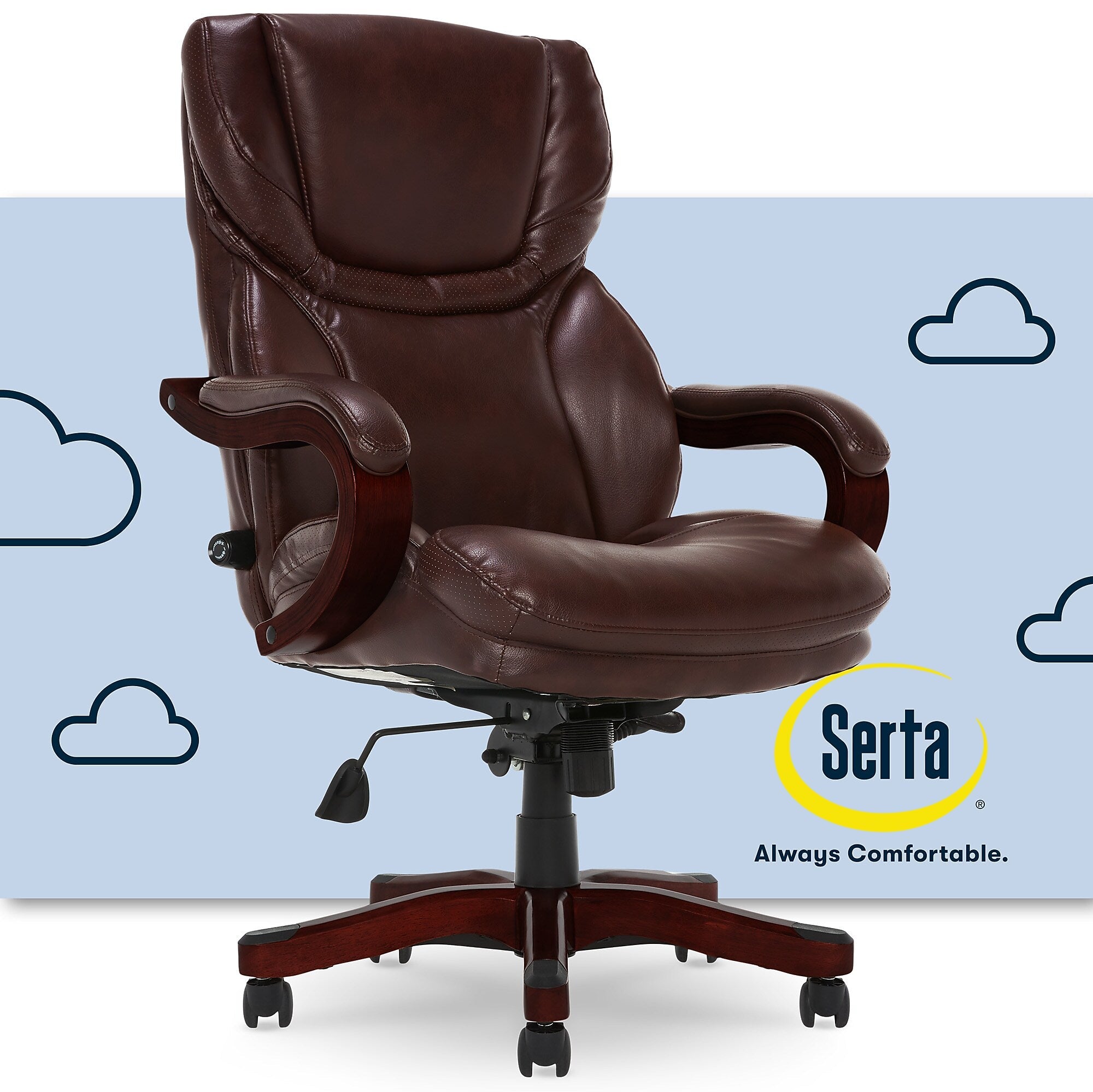 Serta Big & Tall Ergonomic Faux Leather Executive Big & Tall Chair, 350 lb. Capacity, Rich Espresso