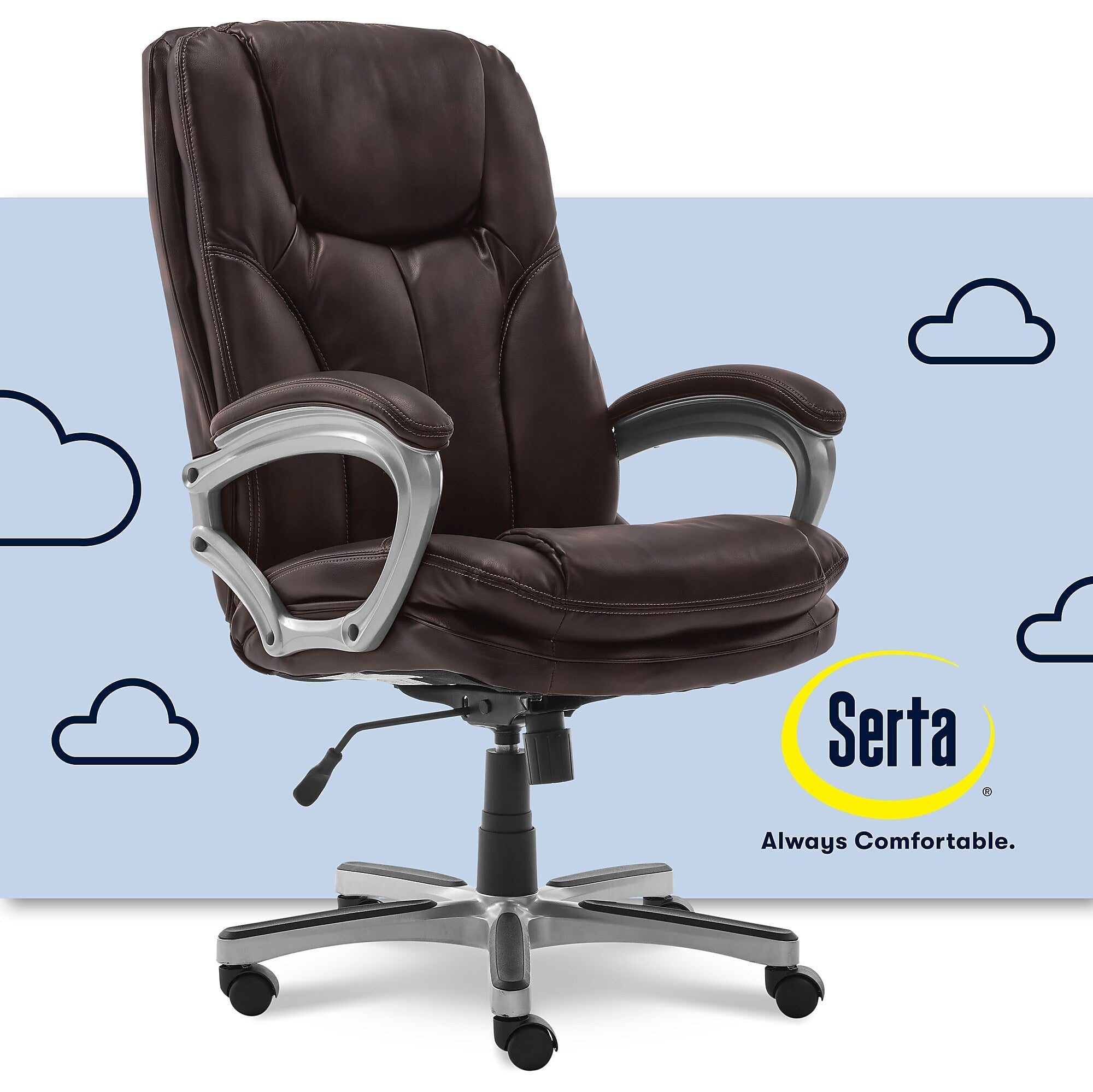 Serta Executive Ergonomic Faux Leather Executive Big & Tall Chair, 350 lb. Capacity, Roasted Chestnut
