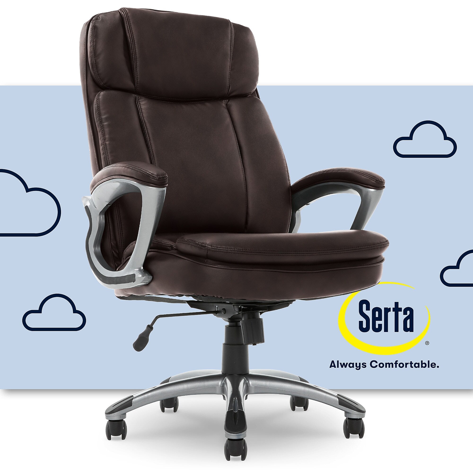 Serta Fairbanks Big and Tall Ergonomic Faux Leather Swivel Executive Chair, Chestnut