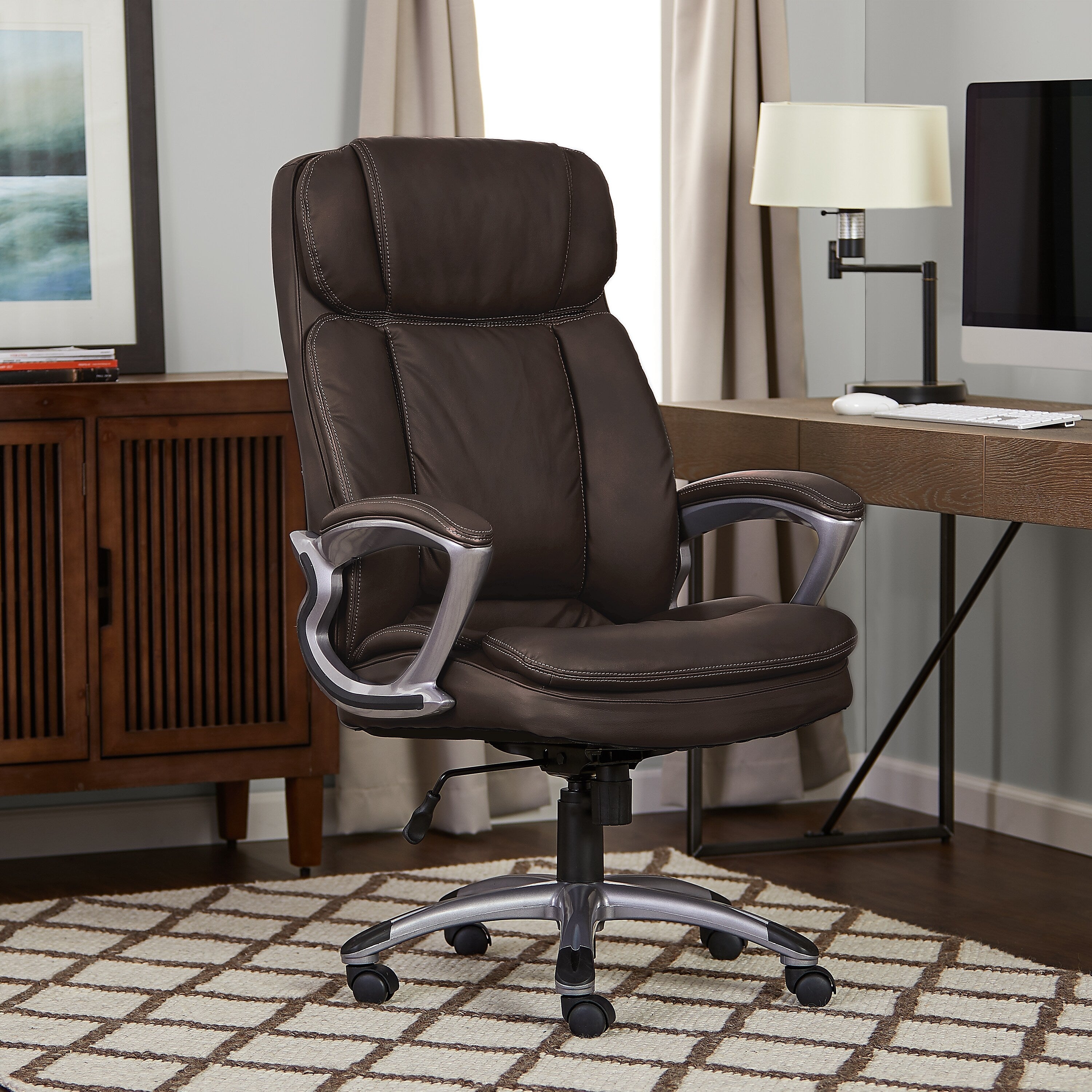 Serta Fairbanks Big and Tall Ergonomic Faux Leather Swivel Executive Chair, Chestnut
